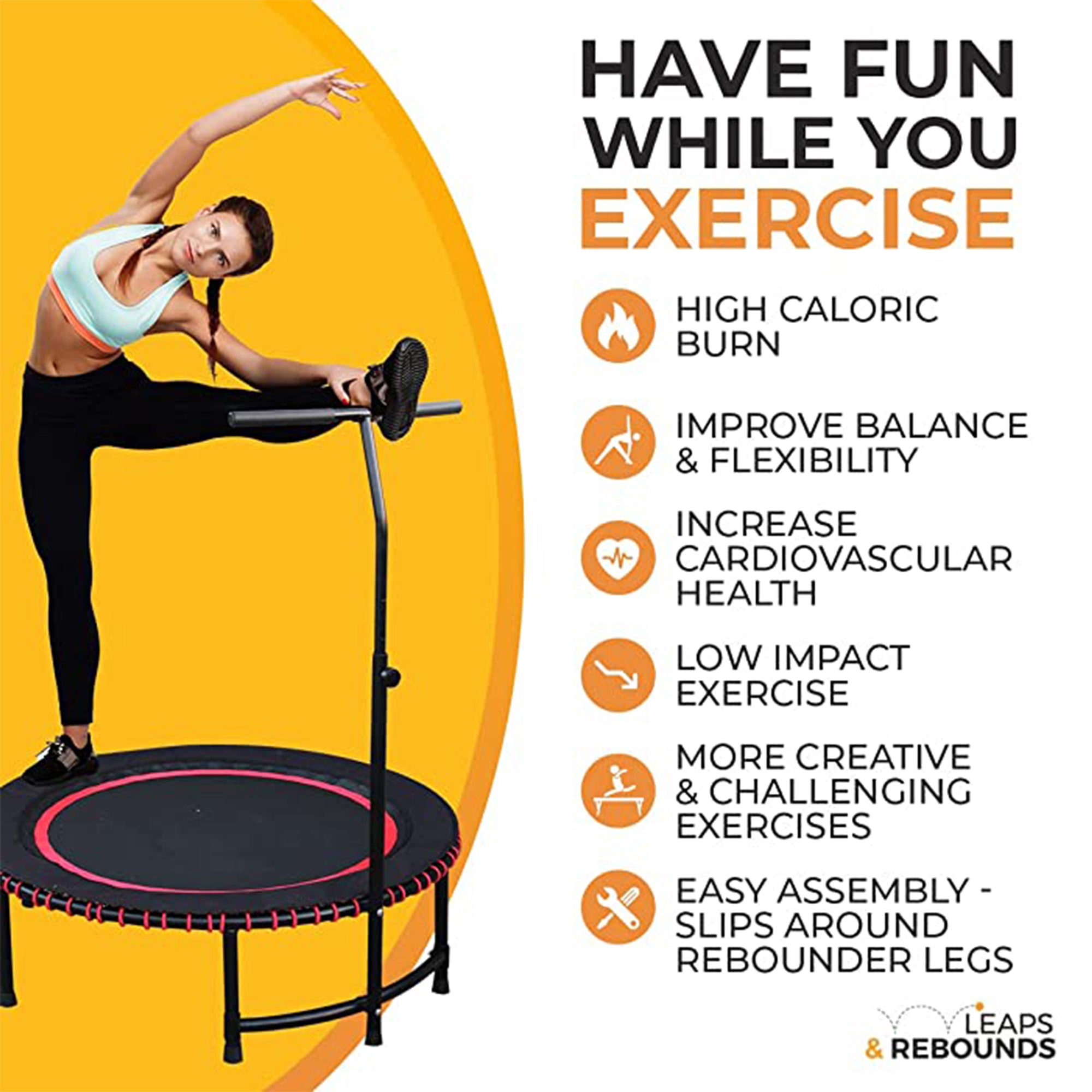 LEAPS & REBOUNDS 48" Adjustable Stability Bar with 48" Fitness Trampoline, Blue - Image 10
