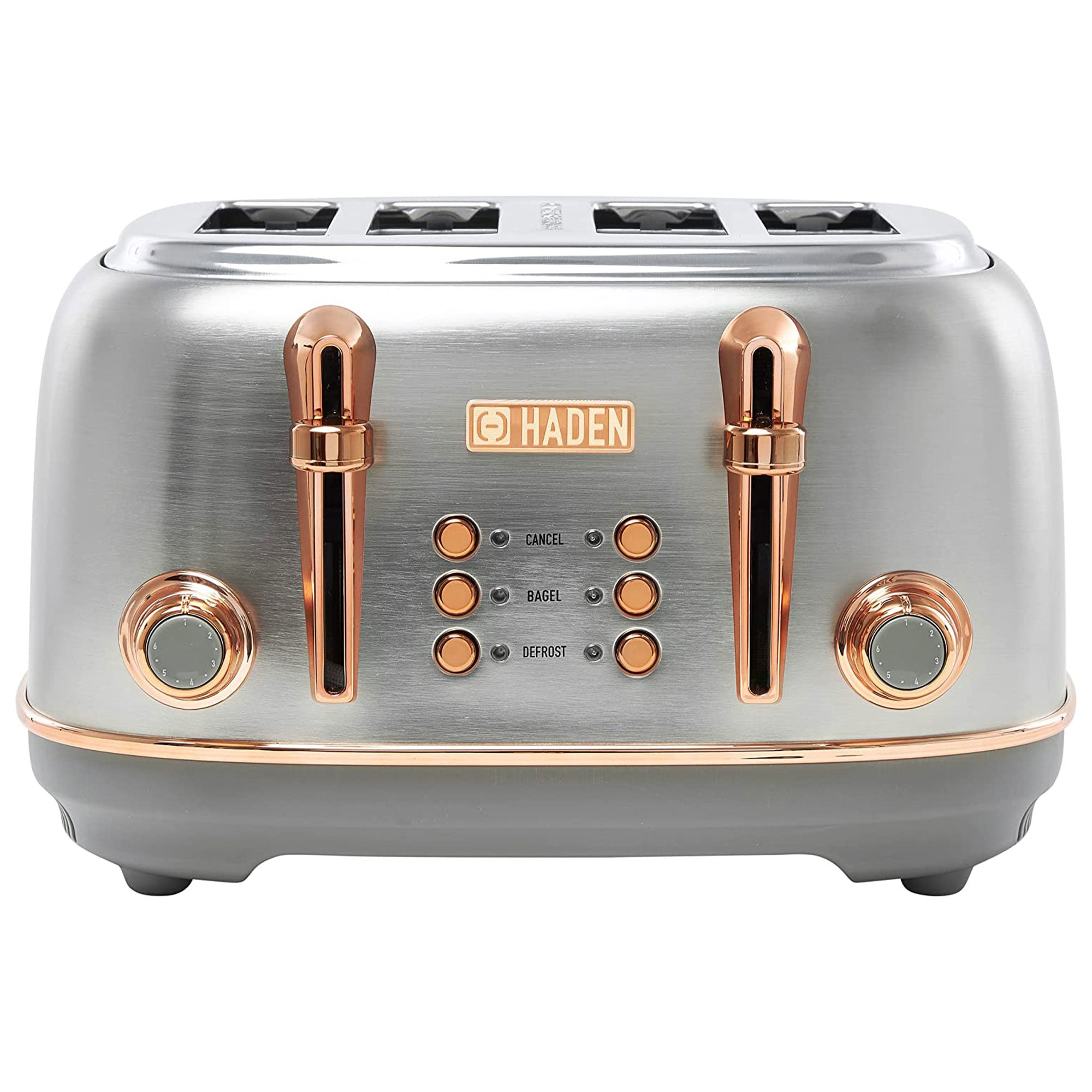 Haden Heritage 4 Slice Wide Slot Toaster with Crumb Tray, Steel/Copper (Used)
