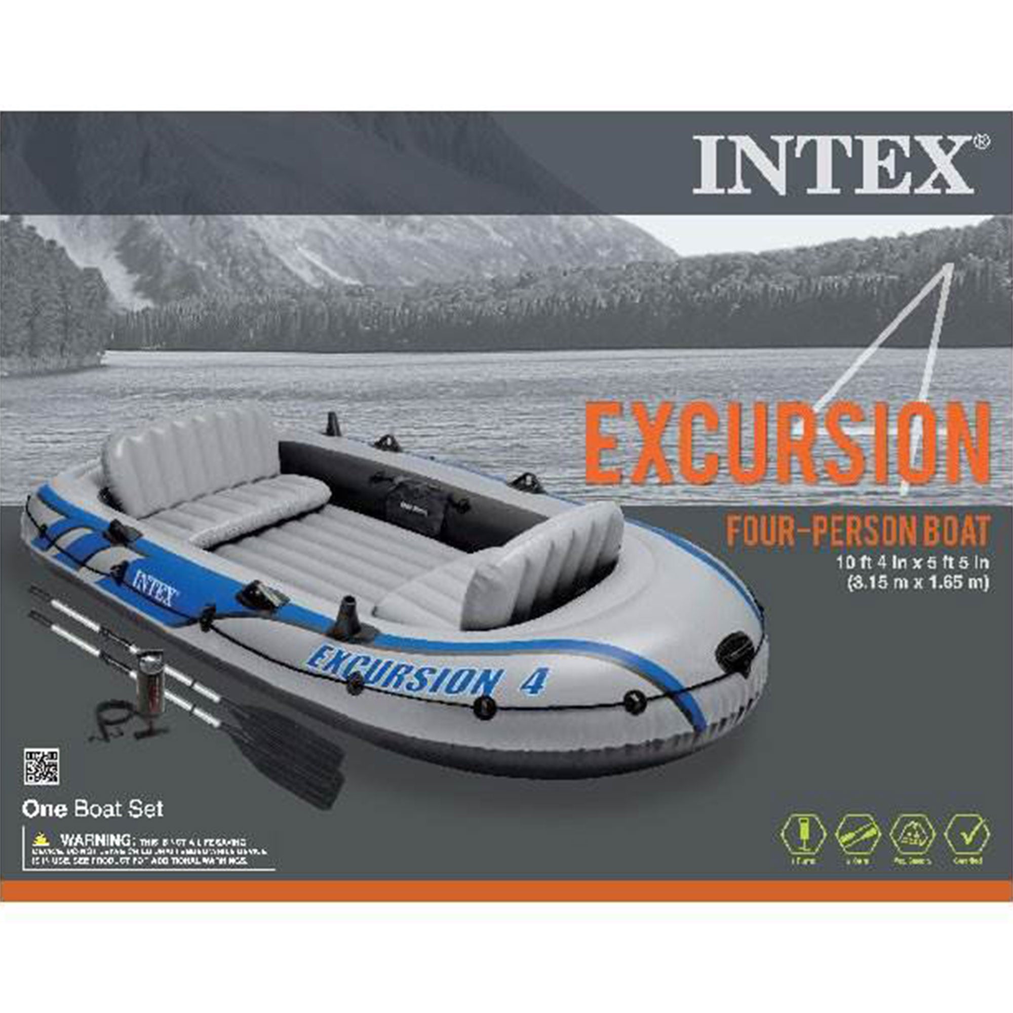 Intex Excursion 4 Inflatable River/Lake Boat Raft Set & Motor Mount Kit - Image 8