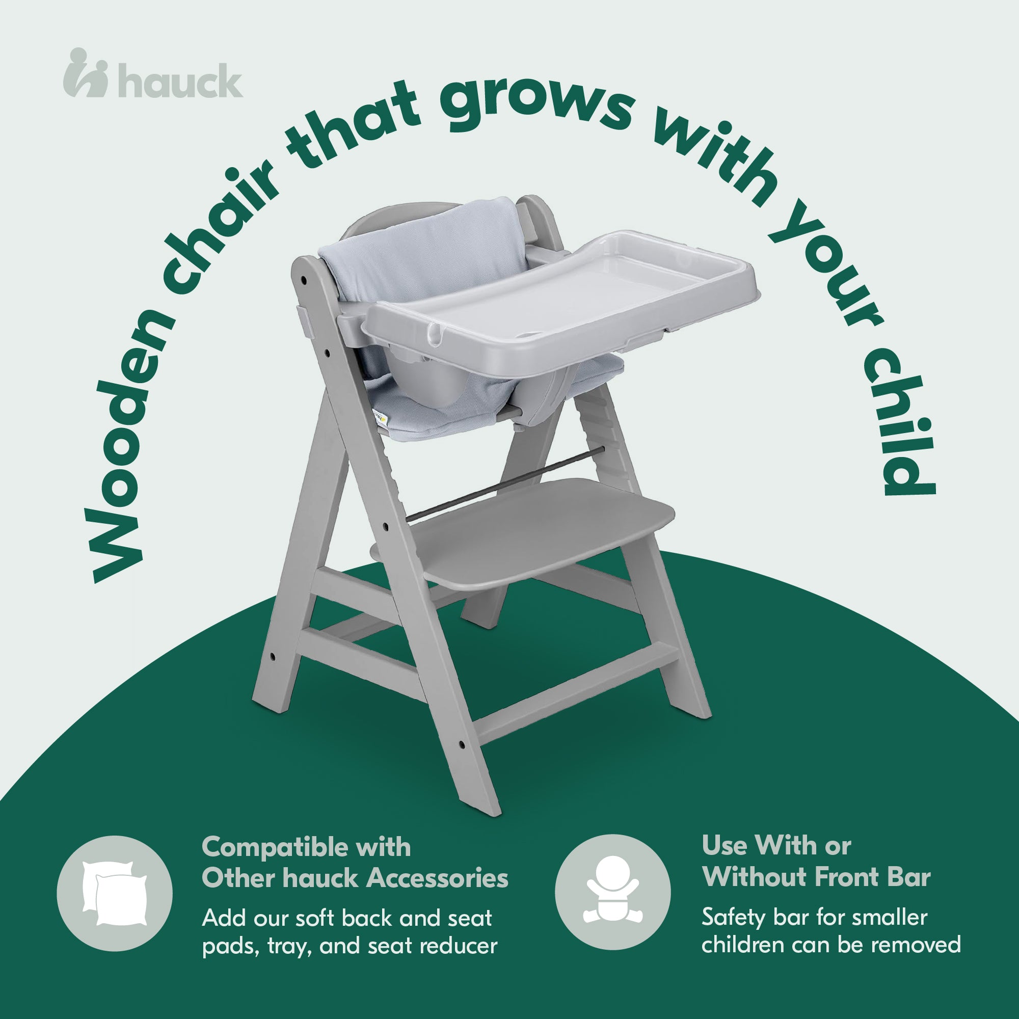 hauck Alpha+ Grow Along Adjustable Wooden Highchair, Beechwood, Grey (Used) - Image 3