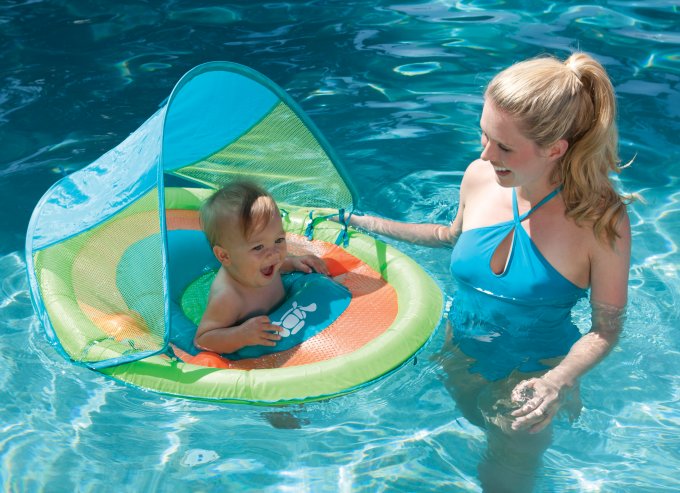 SwimWays Baby Spring Float Activity Center with Sun Canopy, Green Fish(Open Box)