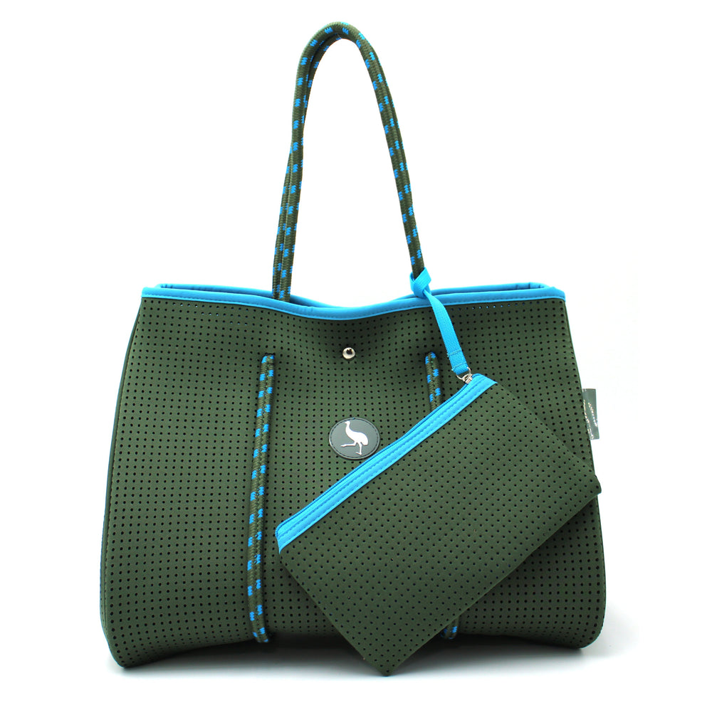 QOGiR Neoprene Multipurpose Beach Bag Tote with Inner Zipper Pocket, Blue,  L,: : Fashion
