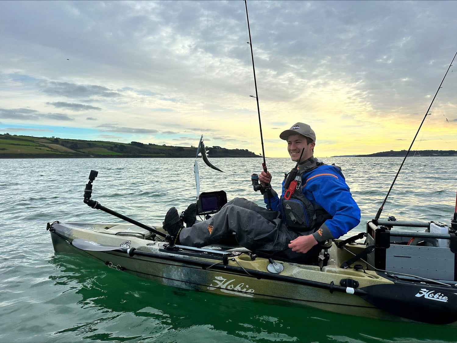 Liam using a Palm Kola Angler buoyancy aid for kayak fishing