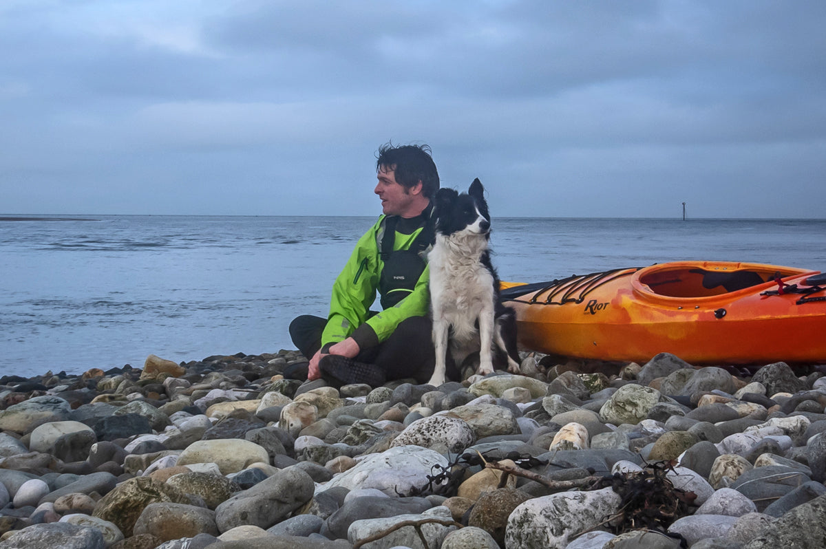 Jim and Sally the Dog with the Riot Brittany Sea Kayak