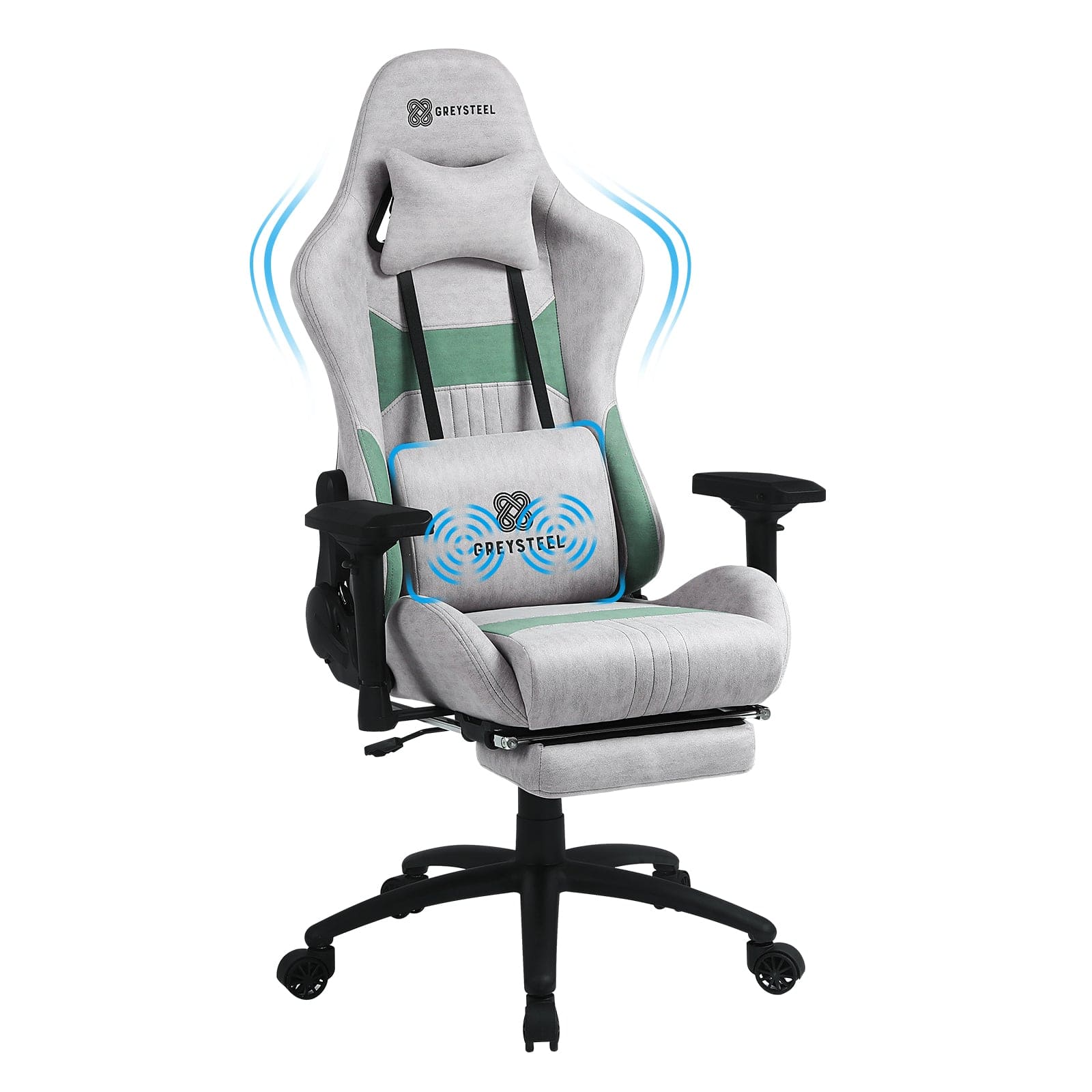 Greysteel-Breathe Massage Gaming Chair (Grey-Green) - Greysteel Gaming product image