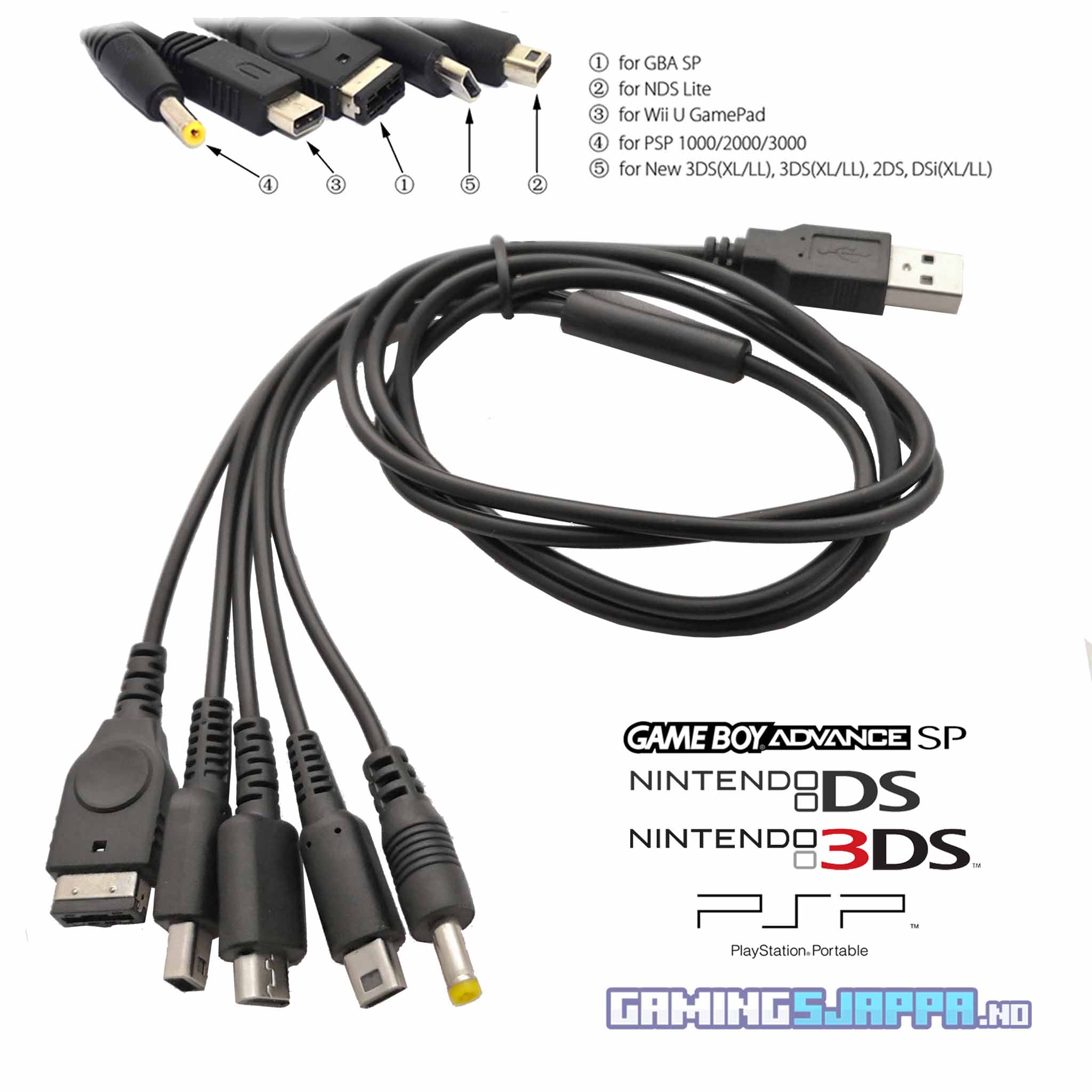 USB-multiladekabel til GBA, DS, XL og PSP-konsoller (tredjepart) - Gamingsjappa.no
