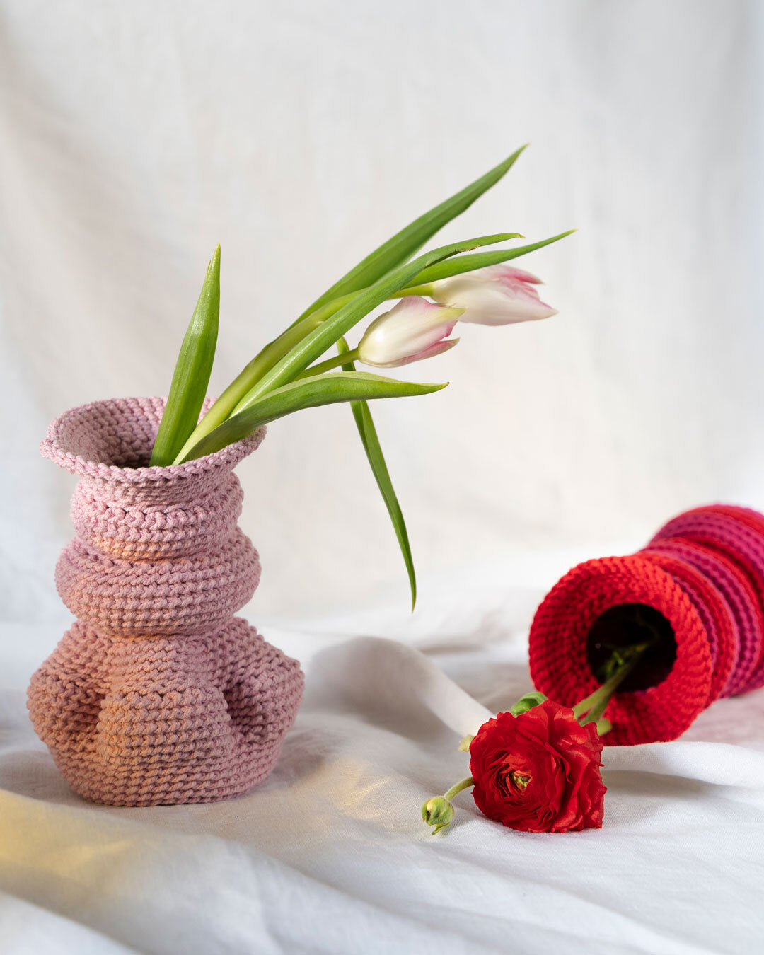 Valentine tableware handcrafted vase crochet