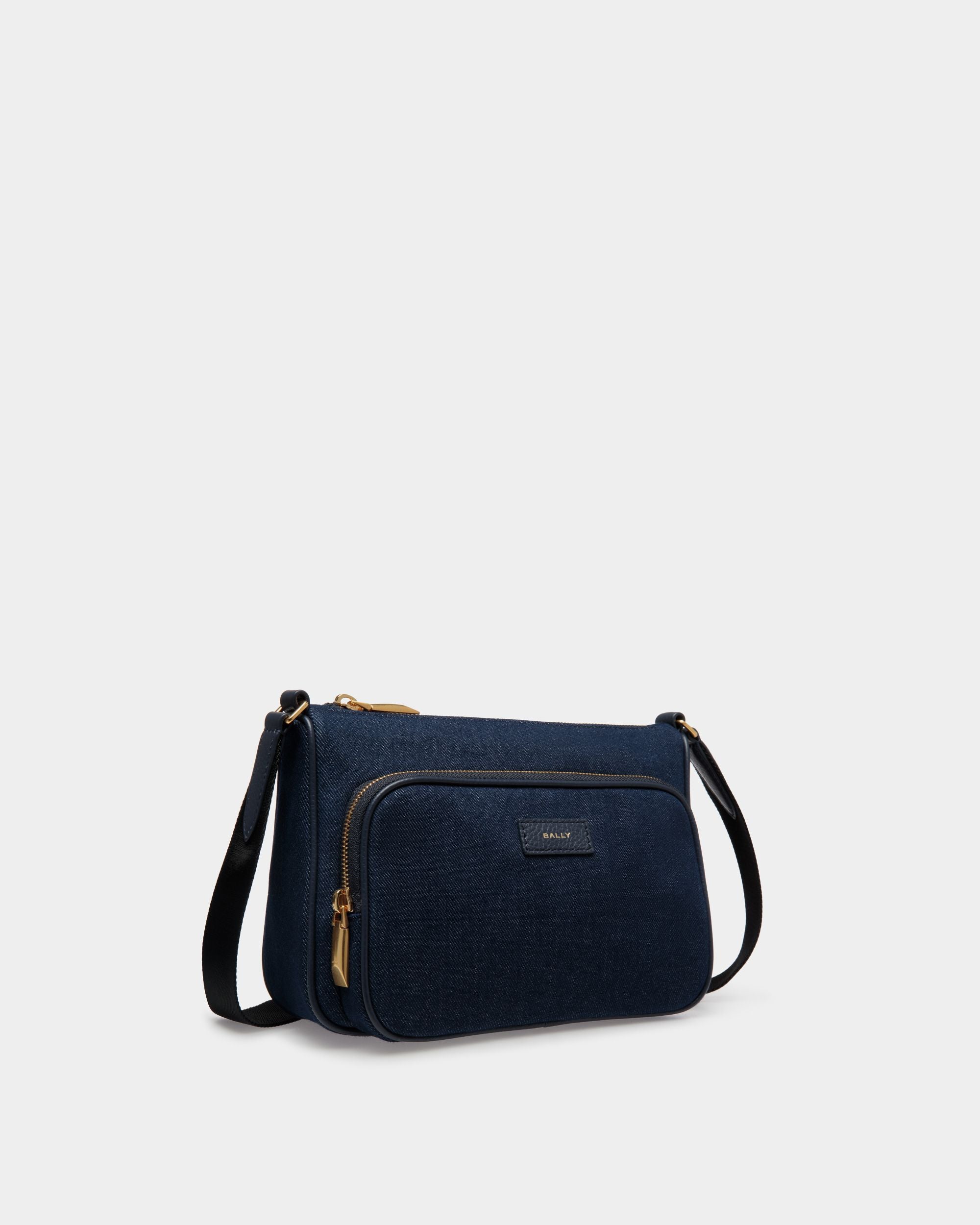 Bar | Men's Crossbody Bag in Blue Canvas And Leather | Bally | Still Life 3/4 Front