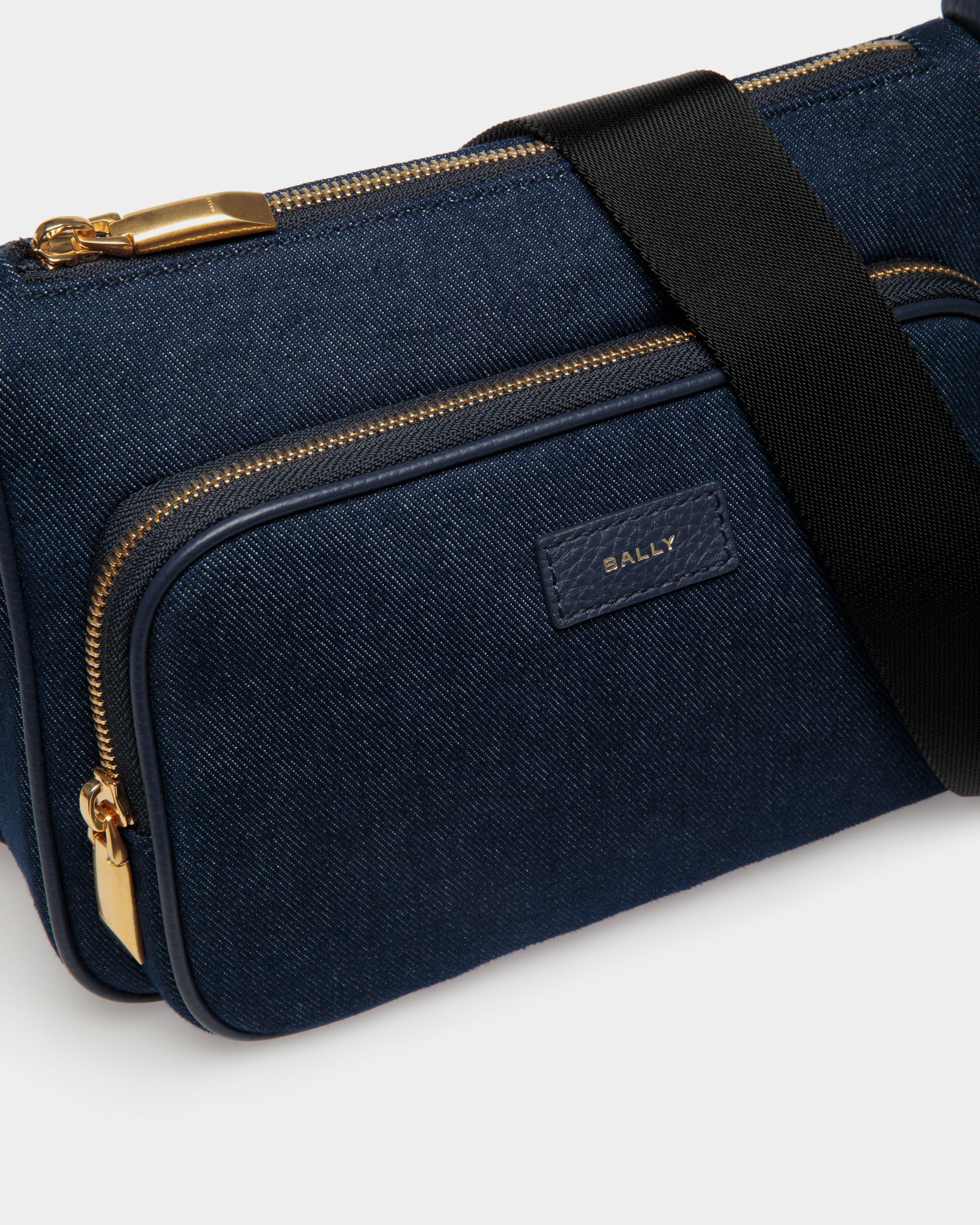 Bar | Men's Crossbody Bag in Blue Canvas And Leather | Bally | Still Life Detail