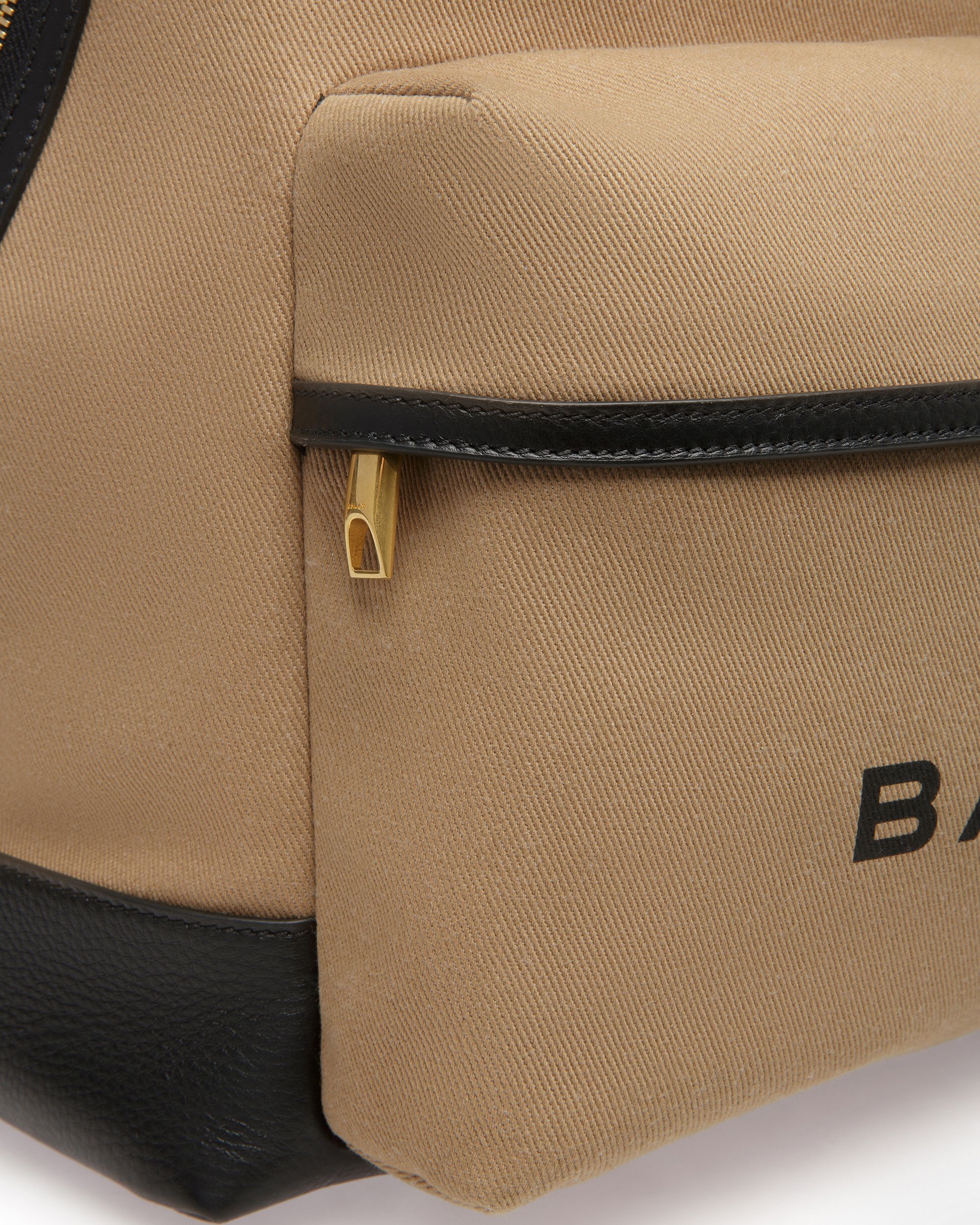 Treck | Men's Backpack | Sand And Black Fabric And Leather | Bally | Still Life Detail