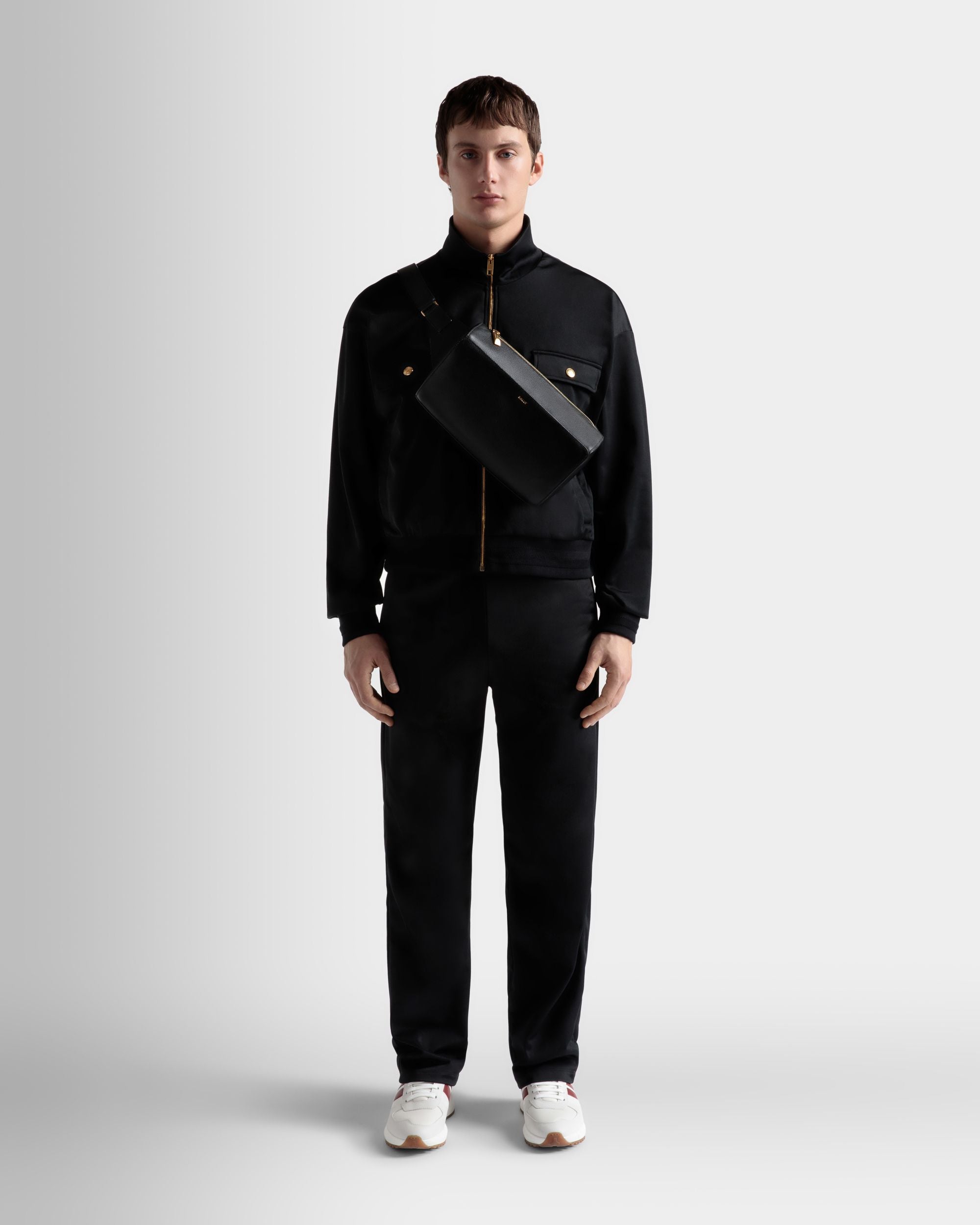 Arkle | Men's Belt Bag in Black Grained Leather | Bally | On Model Front