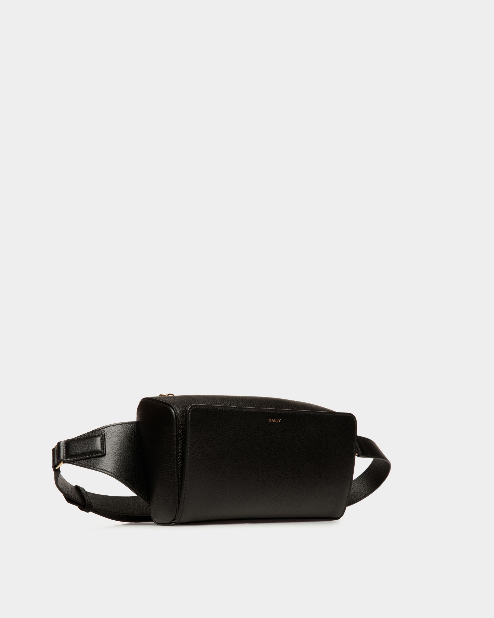 Arkle | Men's Belt Bag in Black Grained Leather | Bally | Still Life 3/4 Front