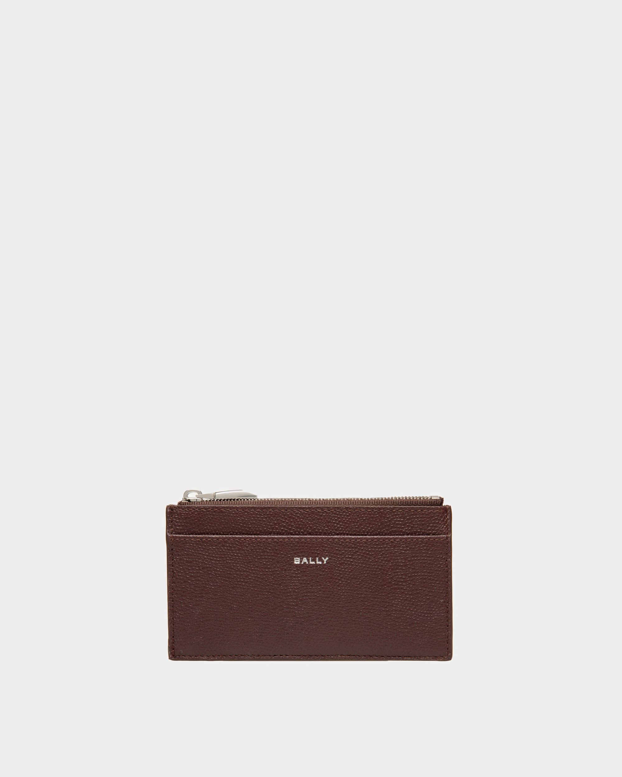Flag | Men's Coin and Card Holder in Chestnut Brown and Red Embossed Leather | Bally | Still Life Front