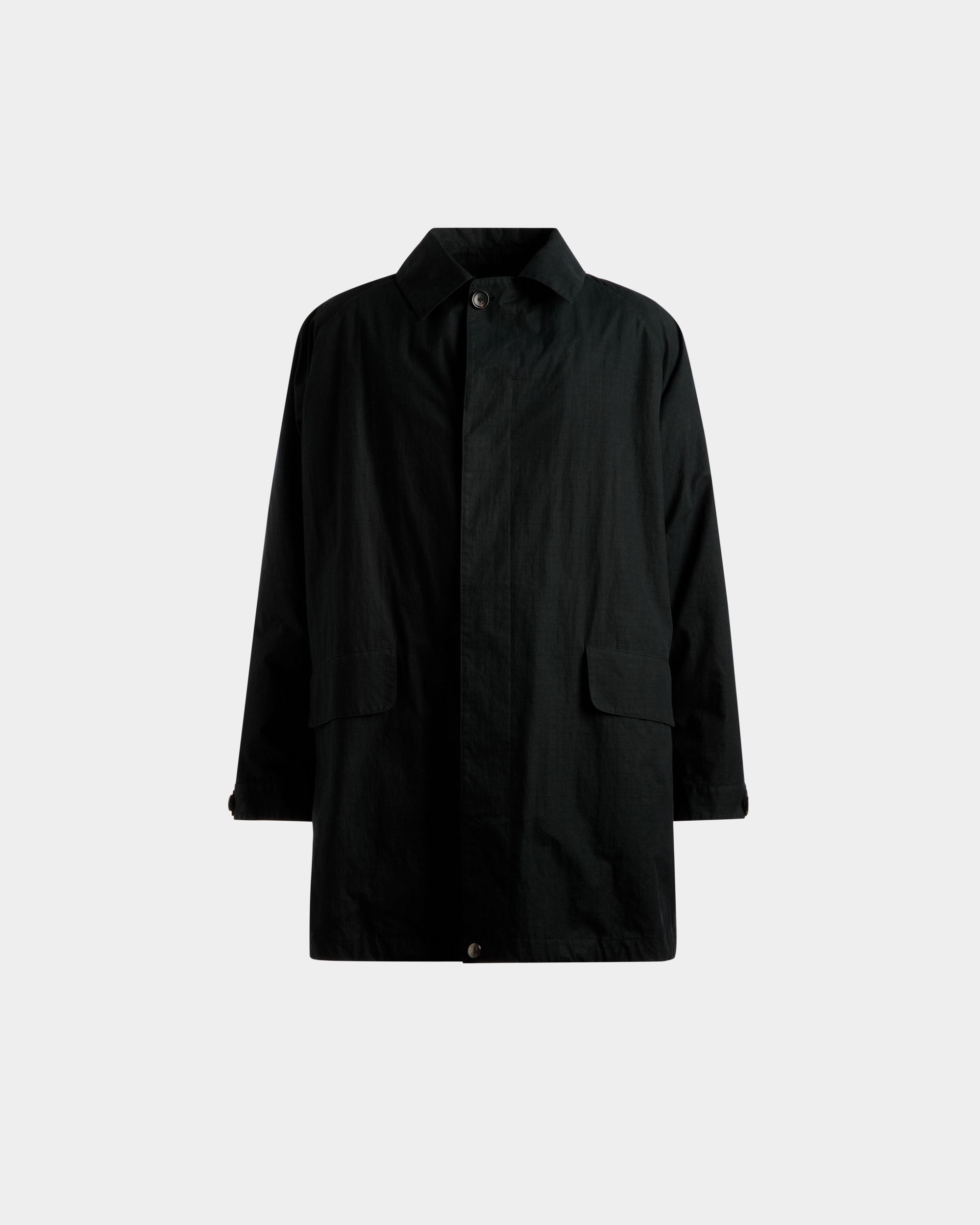 Duster Coat | Men's Coat | Black Polyamide | Bally | Still Life Front