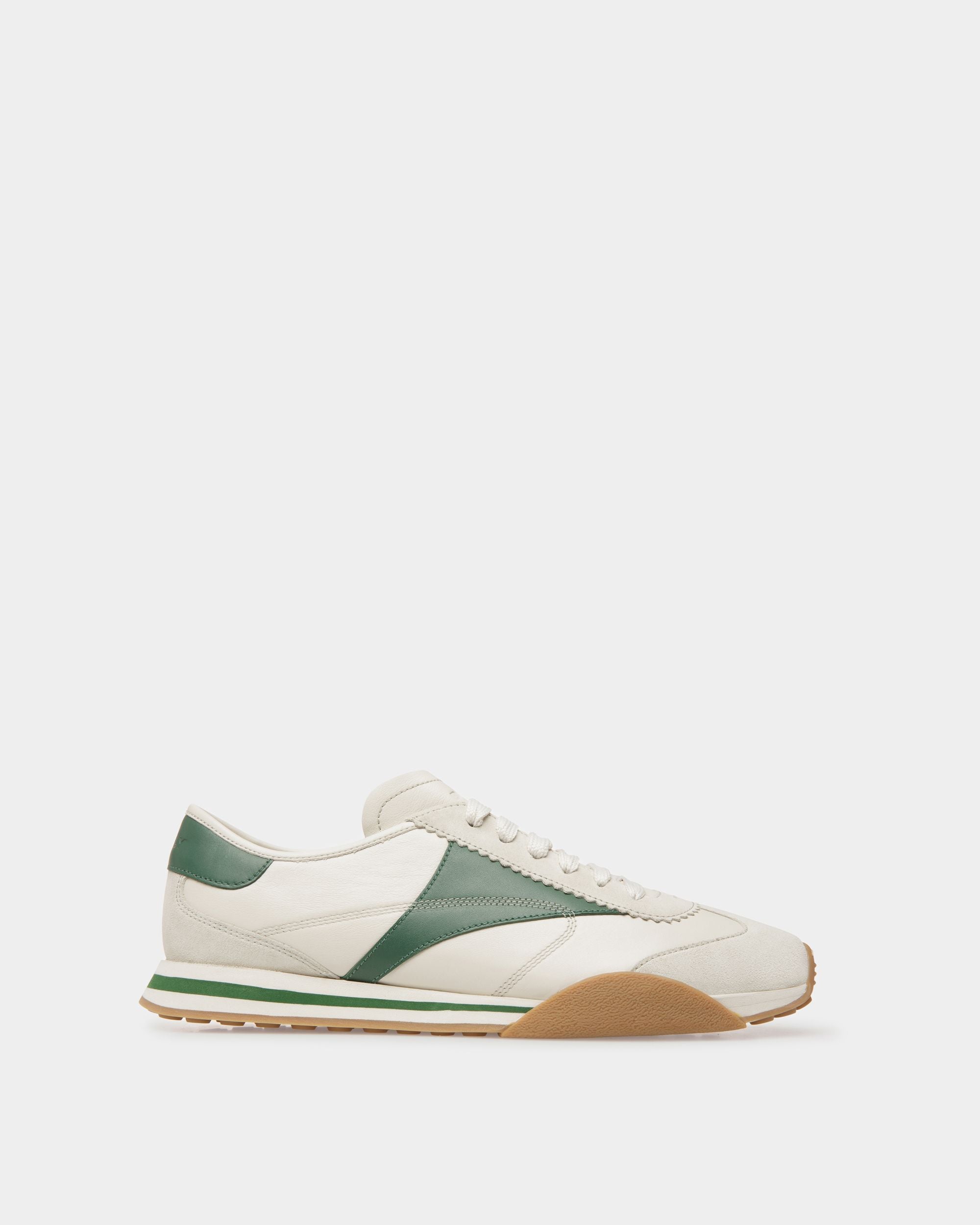 Sonney | Men's Sneakers | Dusty White And Kelly Green Leather| Bally | Still Life Side