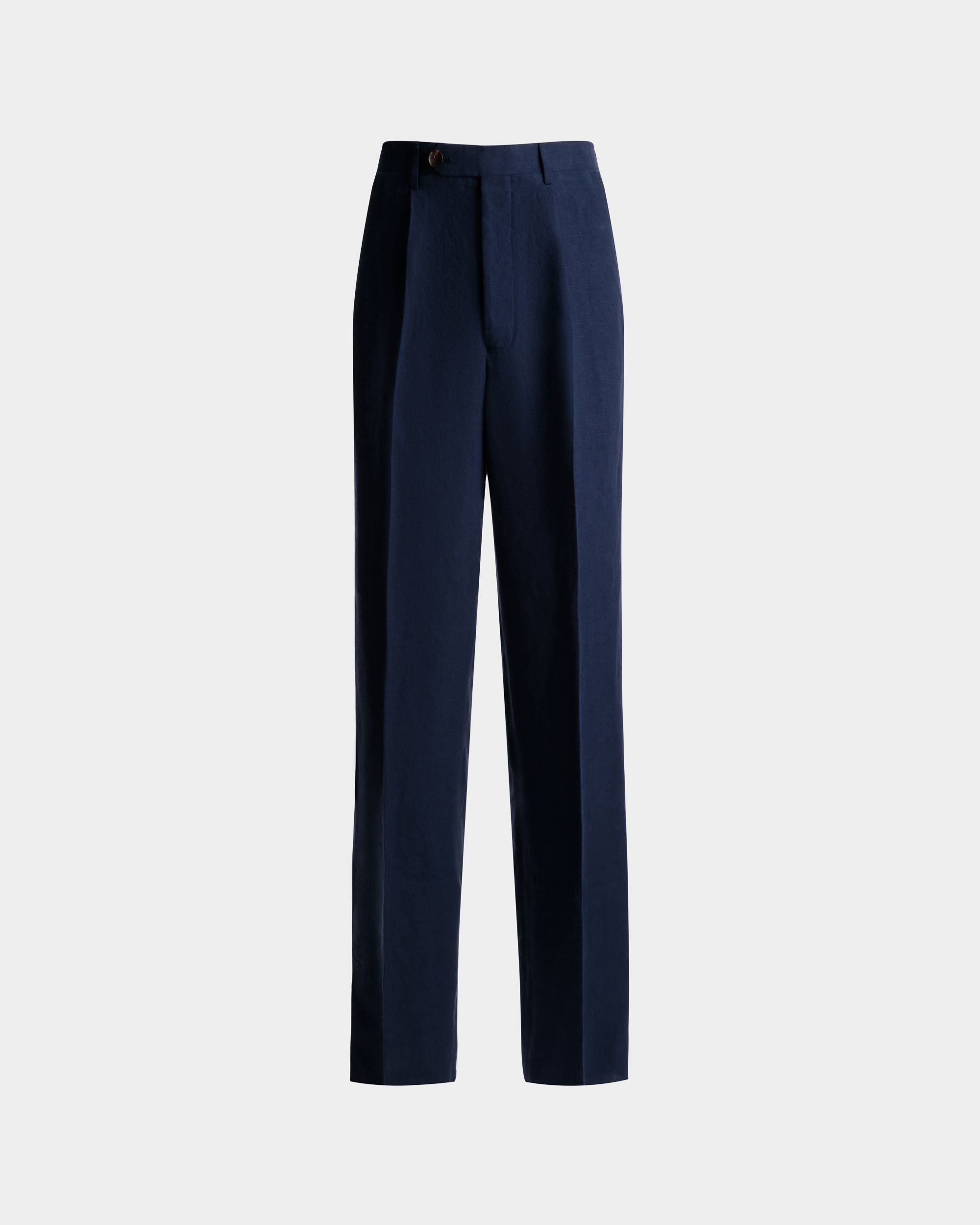 Men's Pants in Navy Blue Linen | Bally | Still Life Front