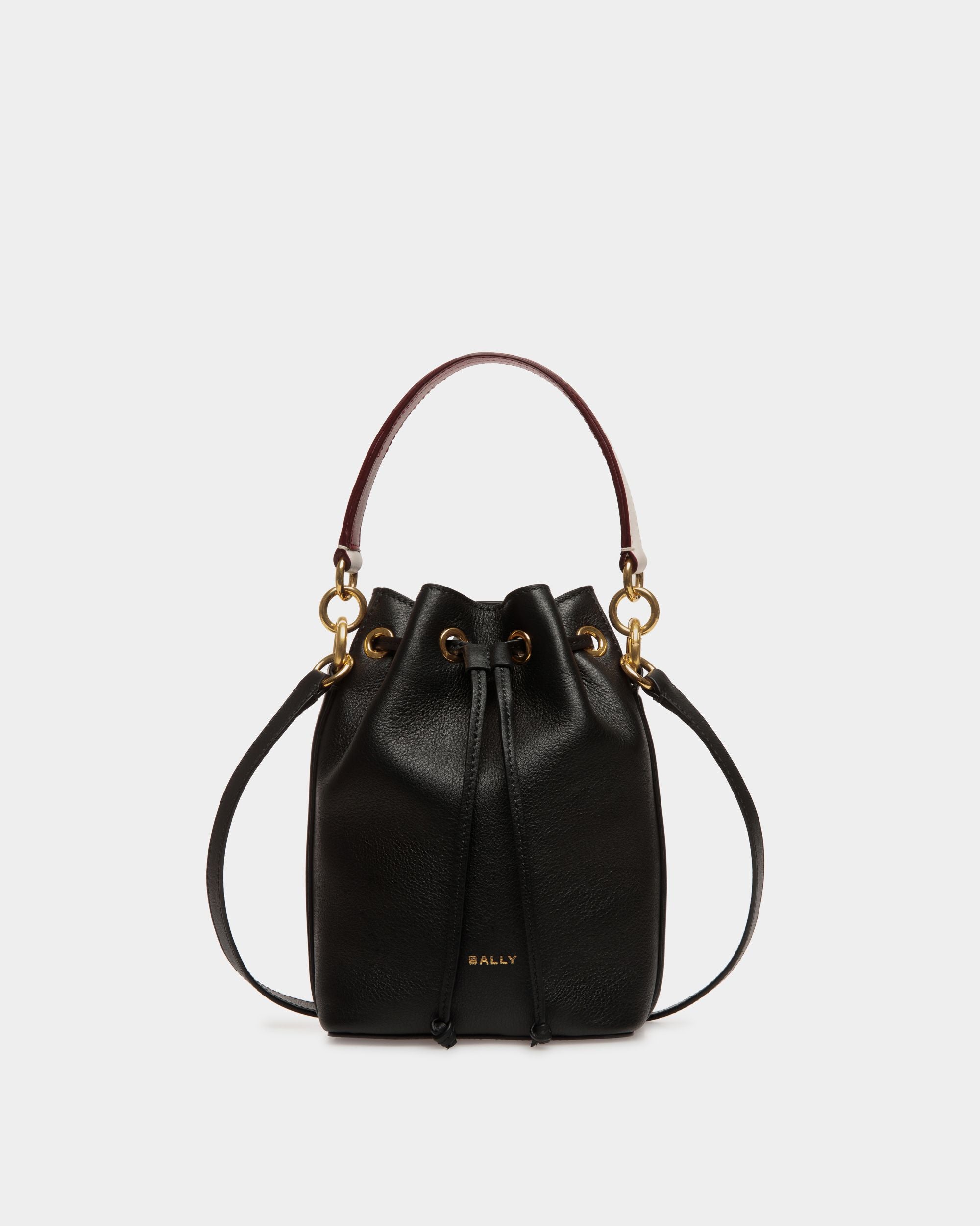 Code Mini Bucket Bag in Black Leather