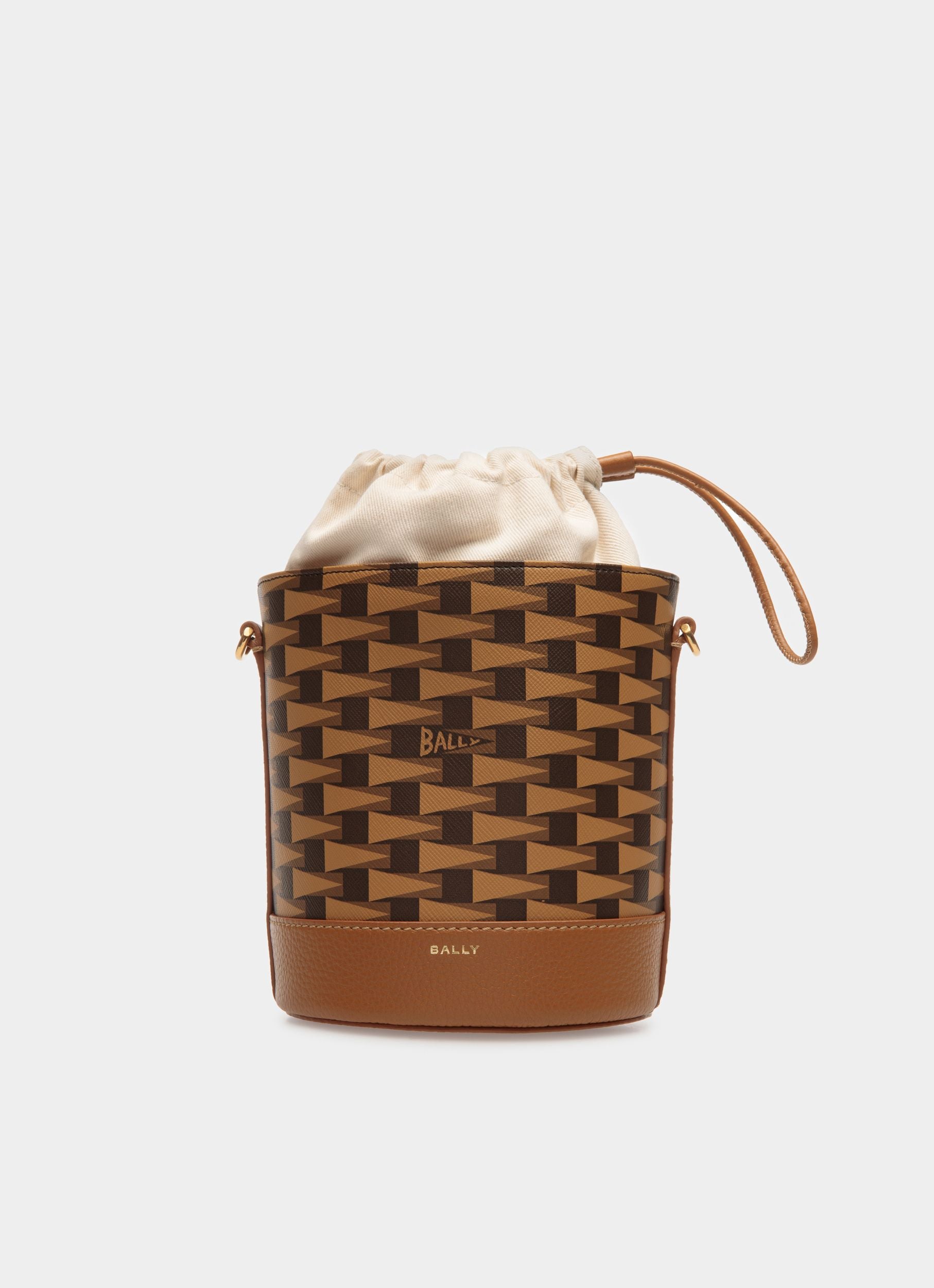 Pennant Bucket Bag | Women's Bags | Desert TPU and Brown Leather | Bally | Still Life Front