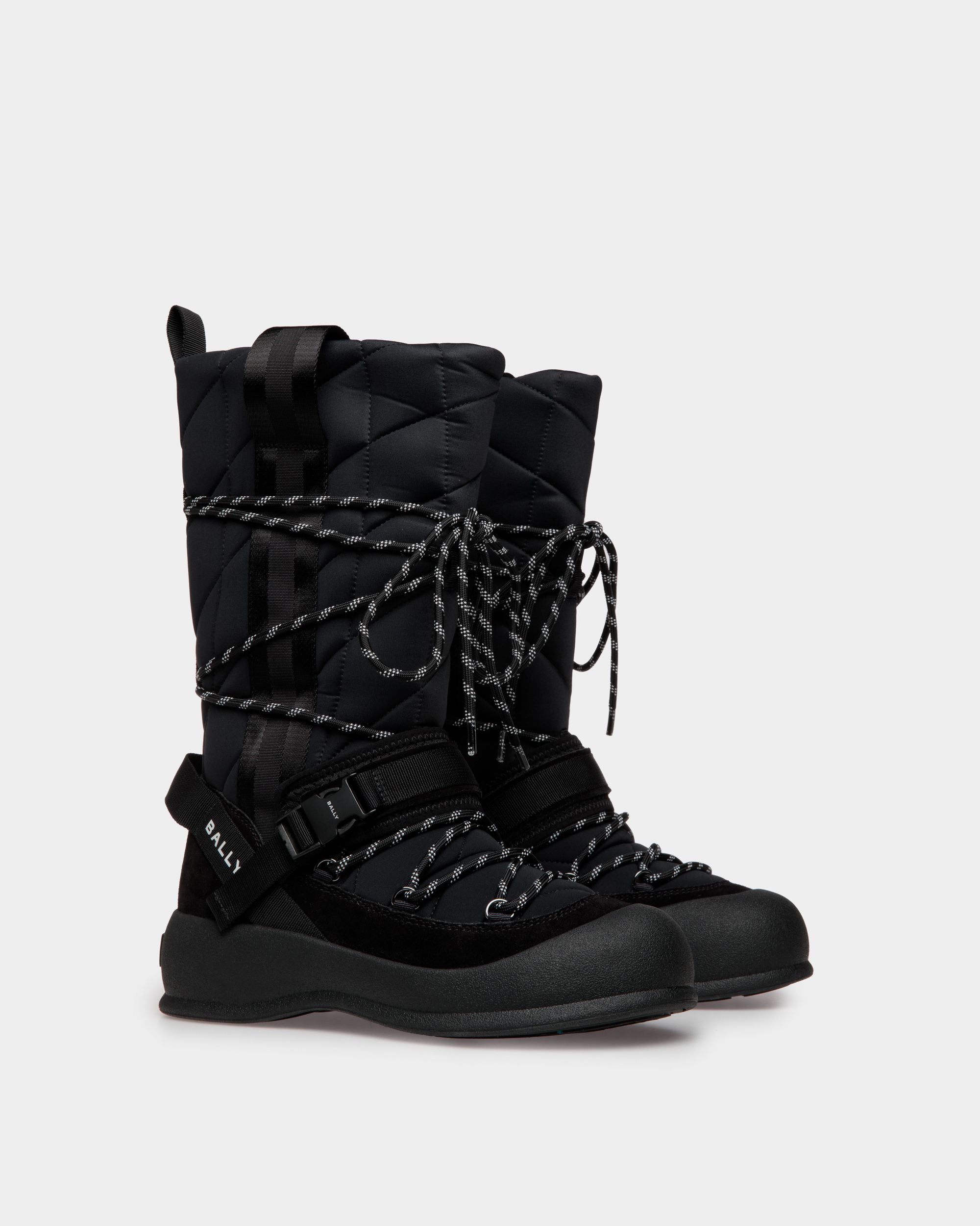 Frei | Women's Boot in Black Nylon | Bally | Still Life 3/4 Front