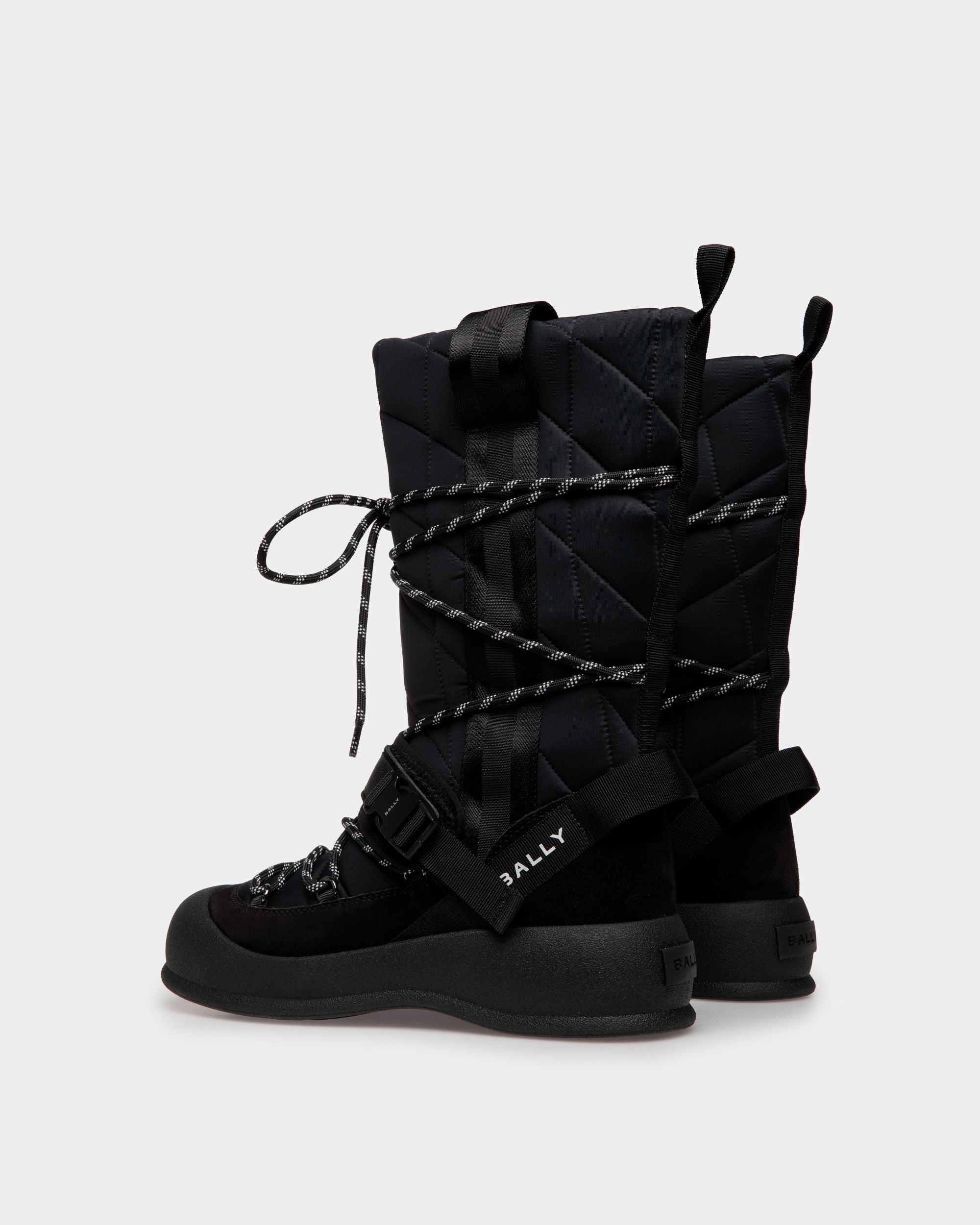 Frei | Women's Boot in Black Nylon | Bally | Still Life 3/4 Back