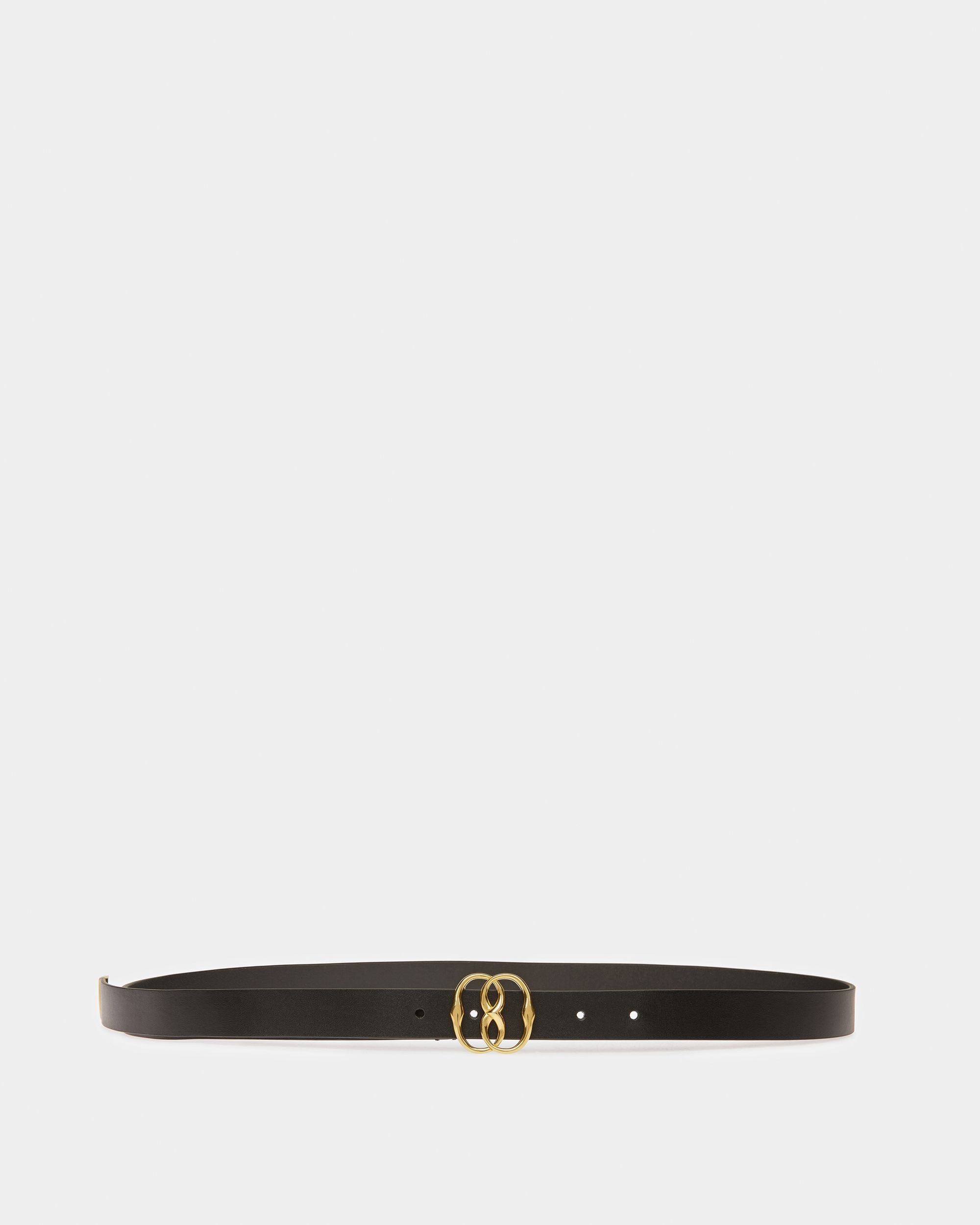 Emblem | Women's Belt | Black Leather | Bally | Still Life Front