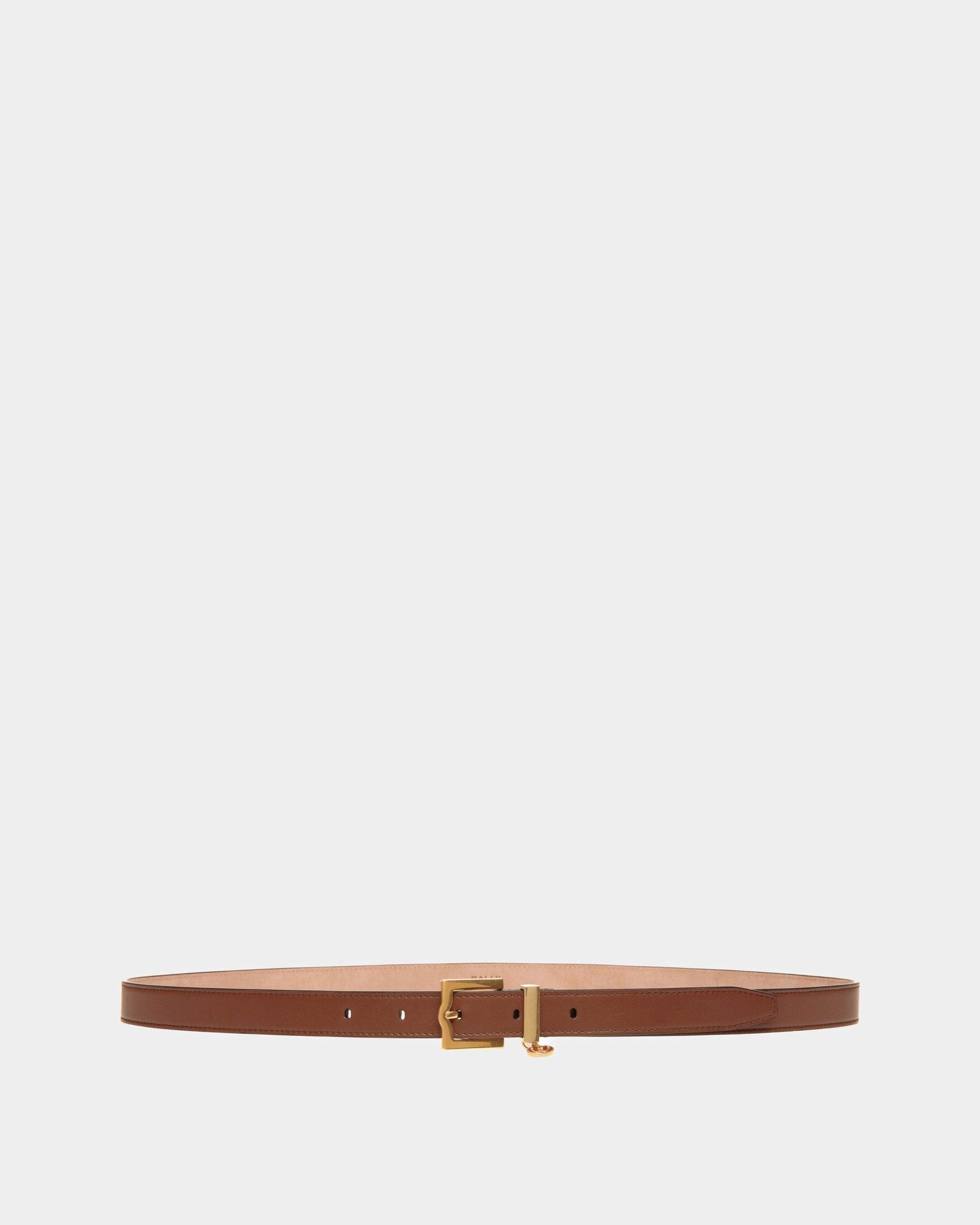 Emblem | Women's Belt in Brown Leather | Bally | Still Life Front