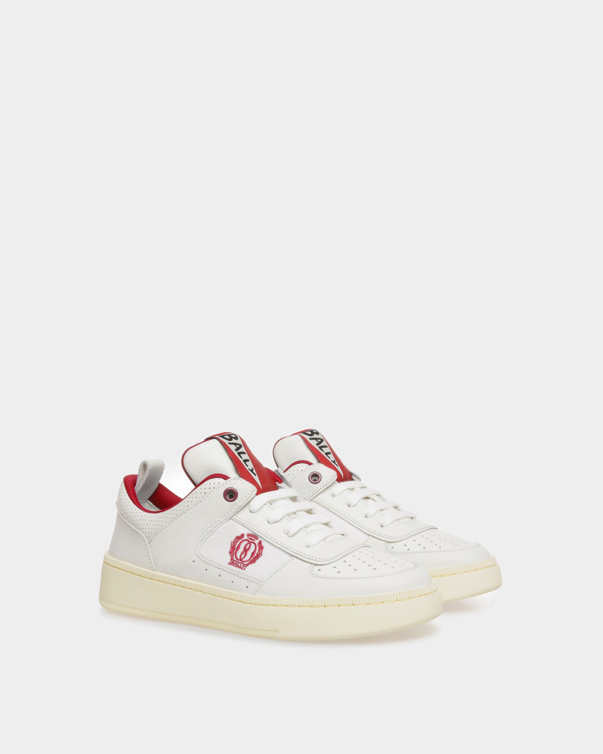 Riweira | Women's Sneakers | White And Red Leather | Bally | Still Life 3/4 Front