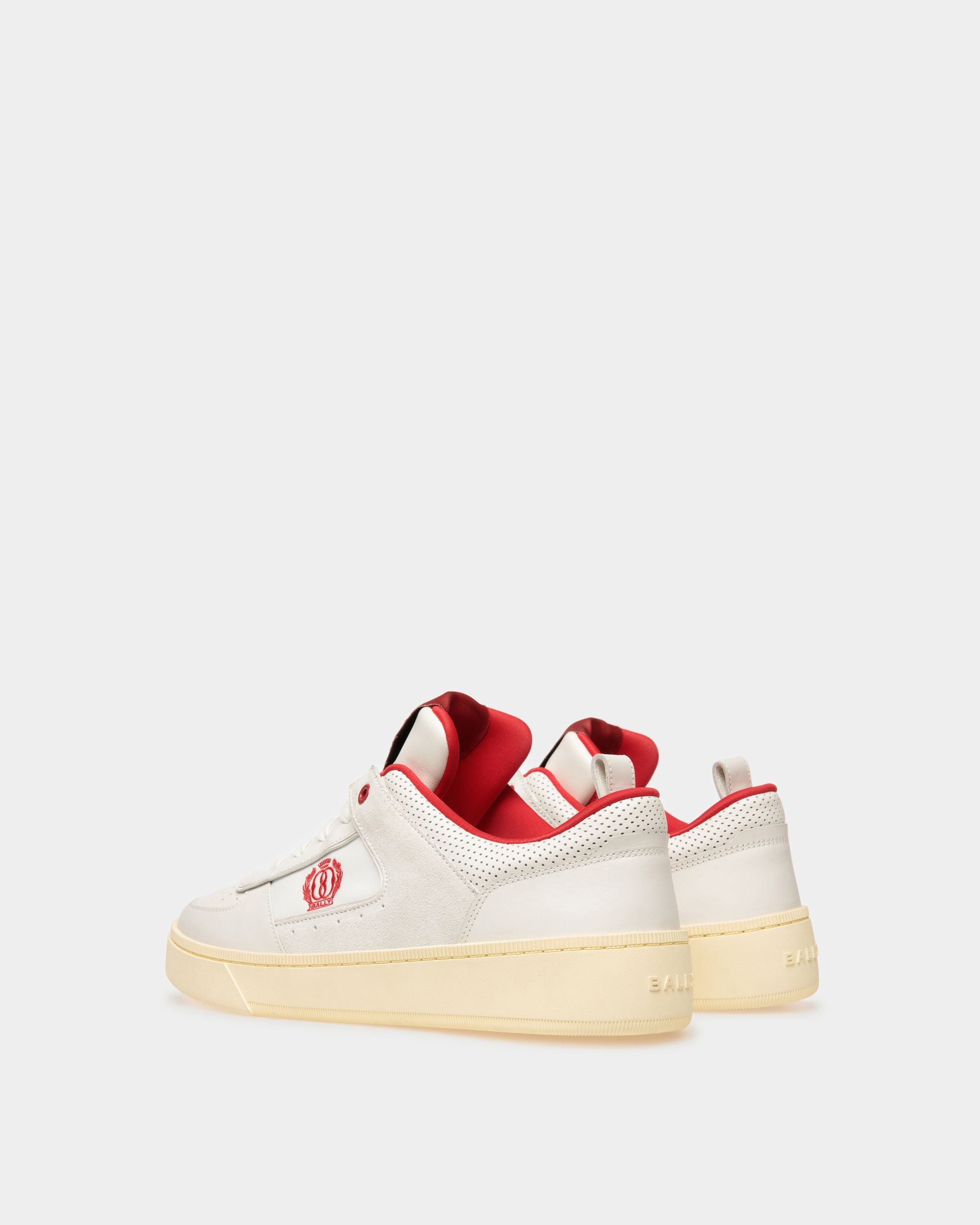 Riweira | Women's Sneakers | White And Red Leather | Bally | Still Life 3/4 Back