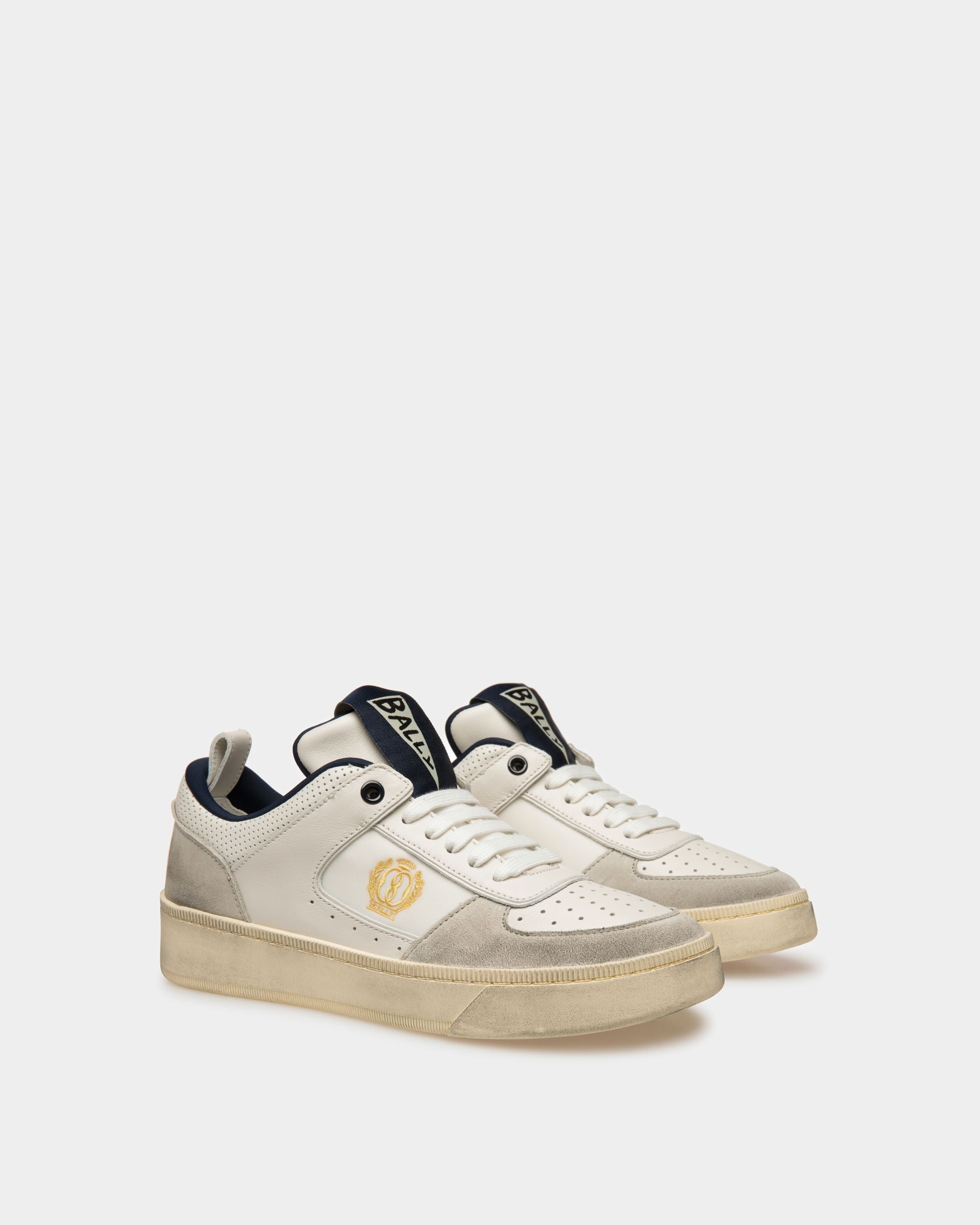 Riweira | Women's Sneakers | Dusty White And Midnight Leather | Bally | Still Life 3/4 Front