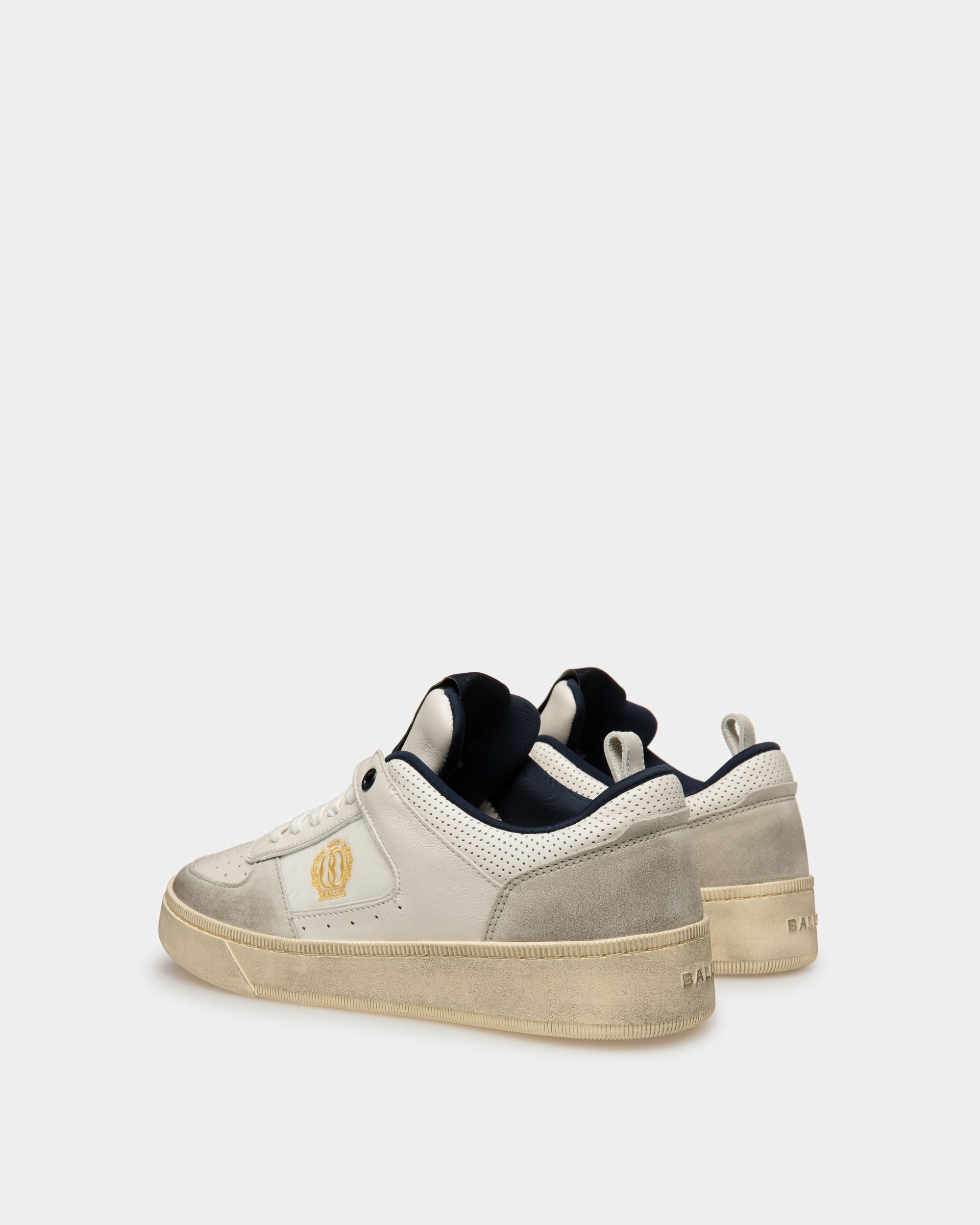 Riweira | Women's Sneakers | Dusty White And Midnight Leather | Bally | Still Life 3/4 Back