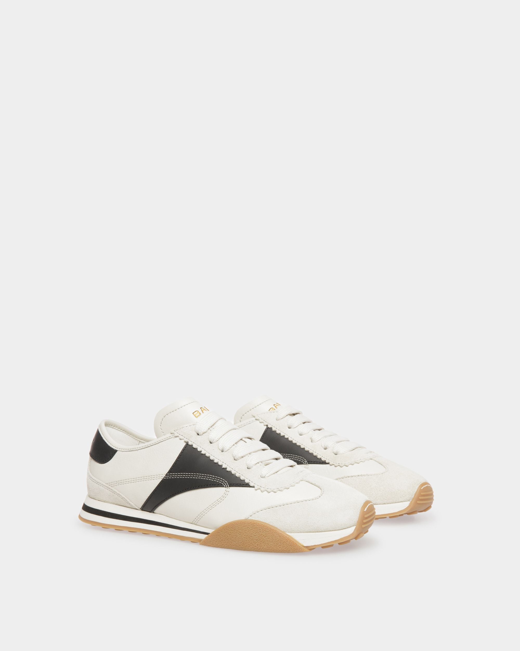 Sonney | Women's Sneakers | Dusty White And Black Leather | Bally | Still Life 3/4 Front