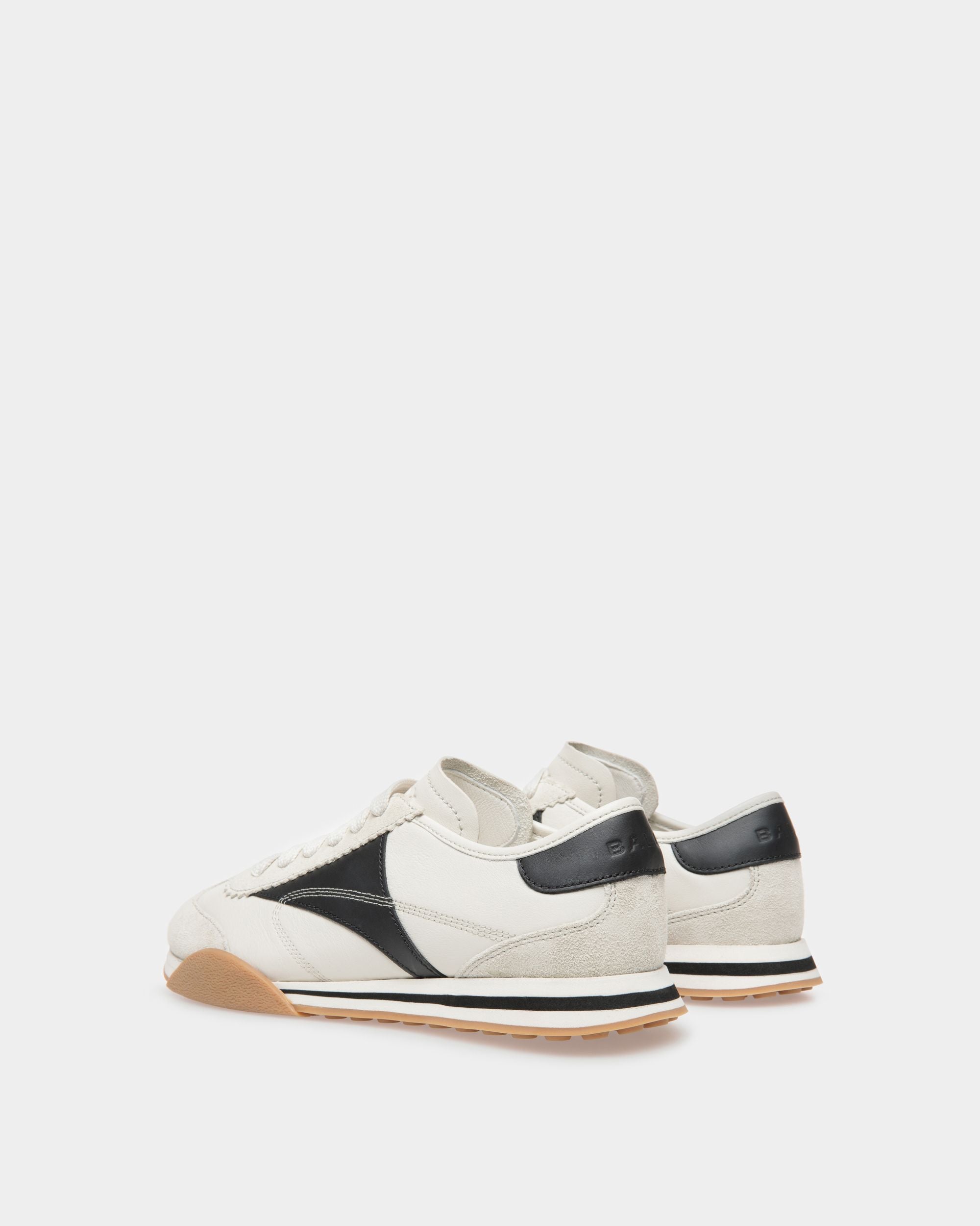 Sonney | Women's Sneakers | Dusty White And Black Leather | Bally | Still Life 3/4 Back
