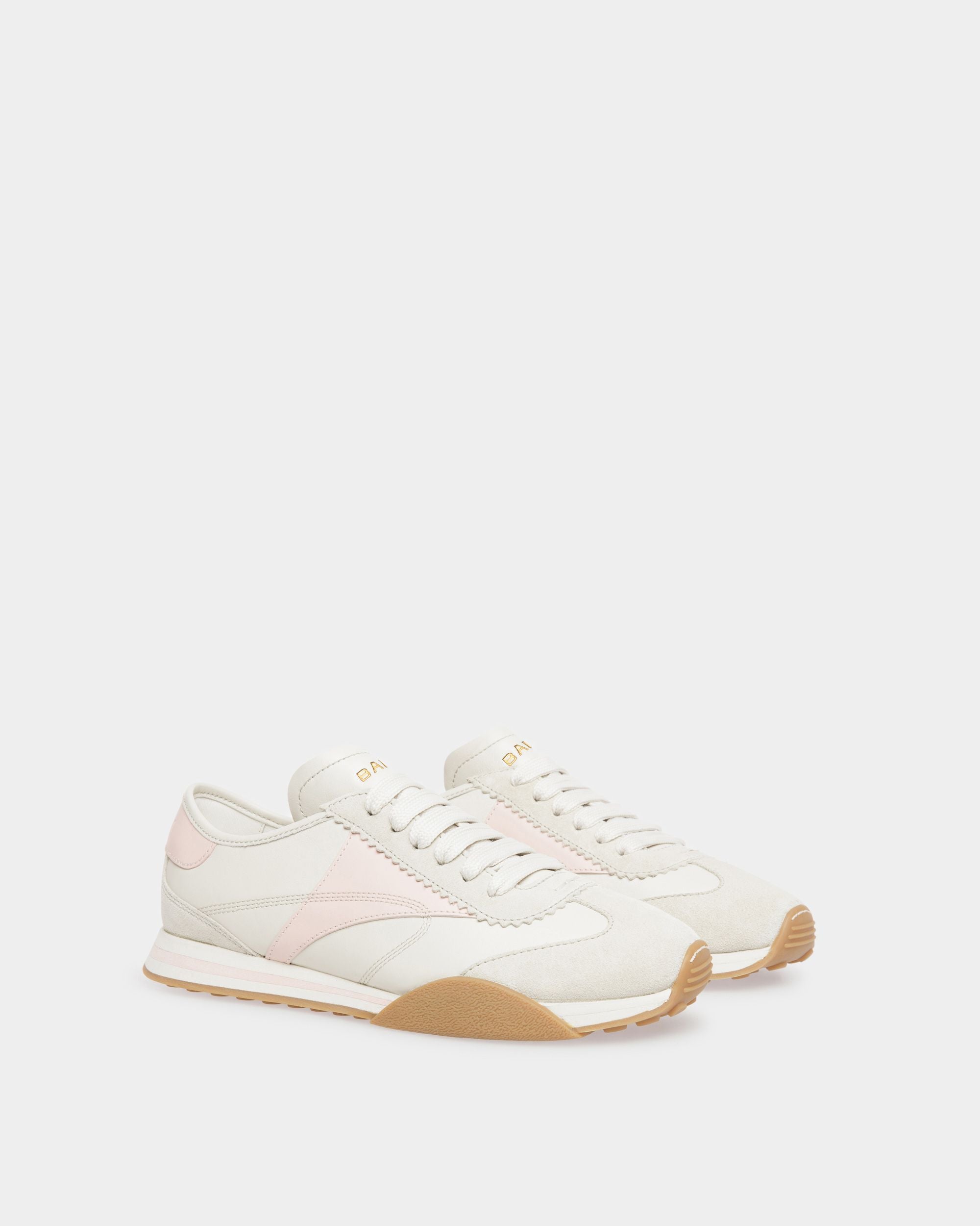 Sonney | Women's Sneakers | Dusty White And Rose Leather | Bally | Still Life 3/4 Front