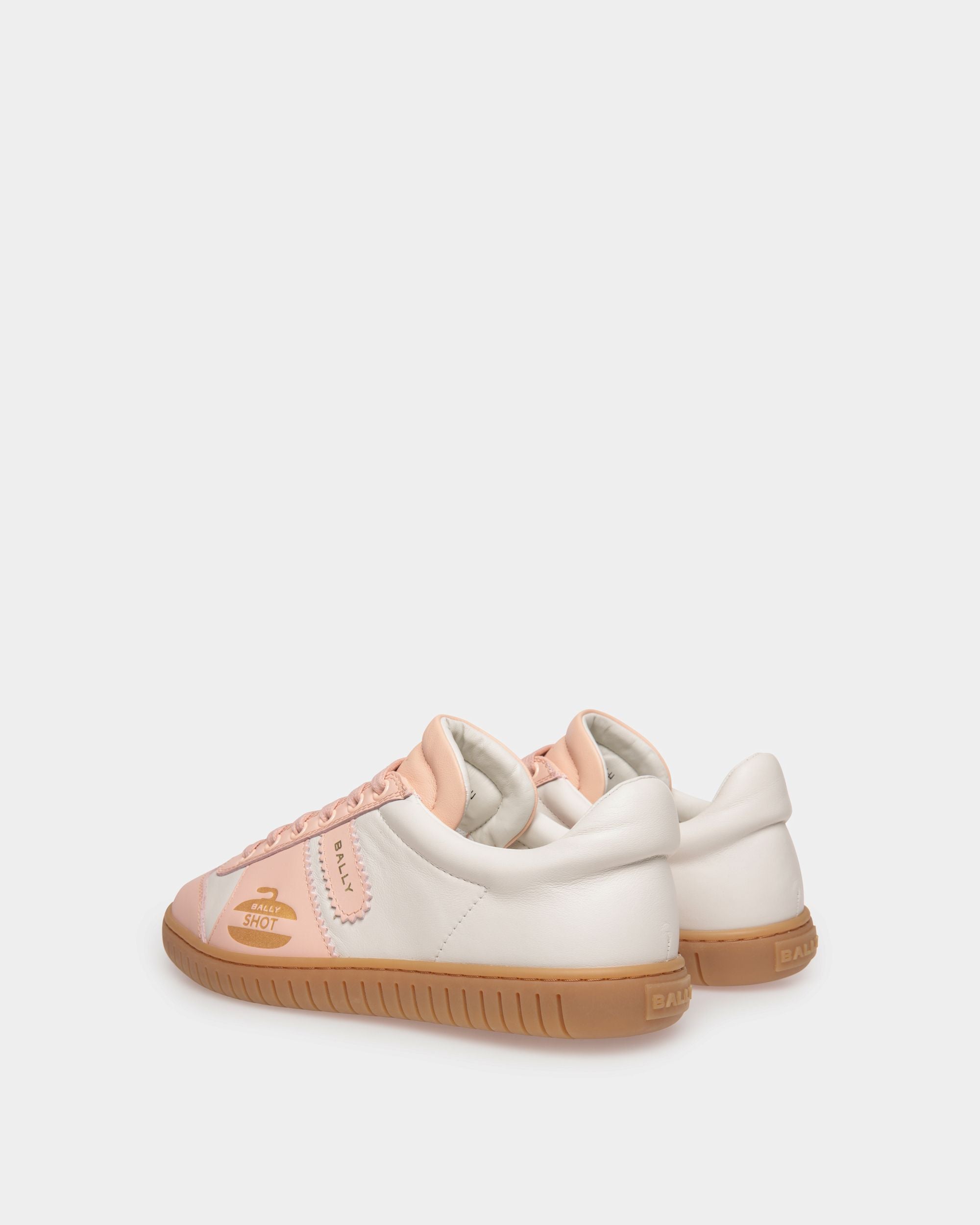 Player | Women's Sneaker in White and Baby Pink Leather | Bally | Still Life 3/4 Back