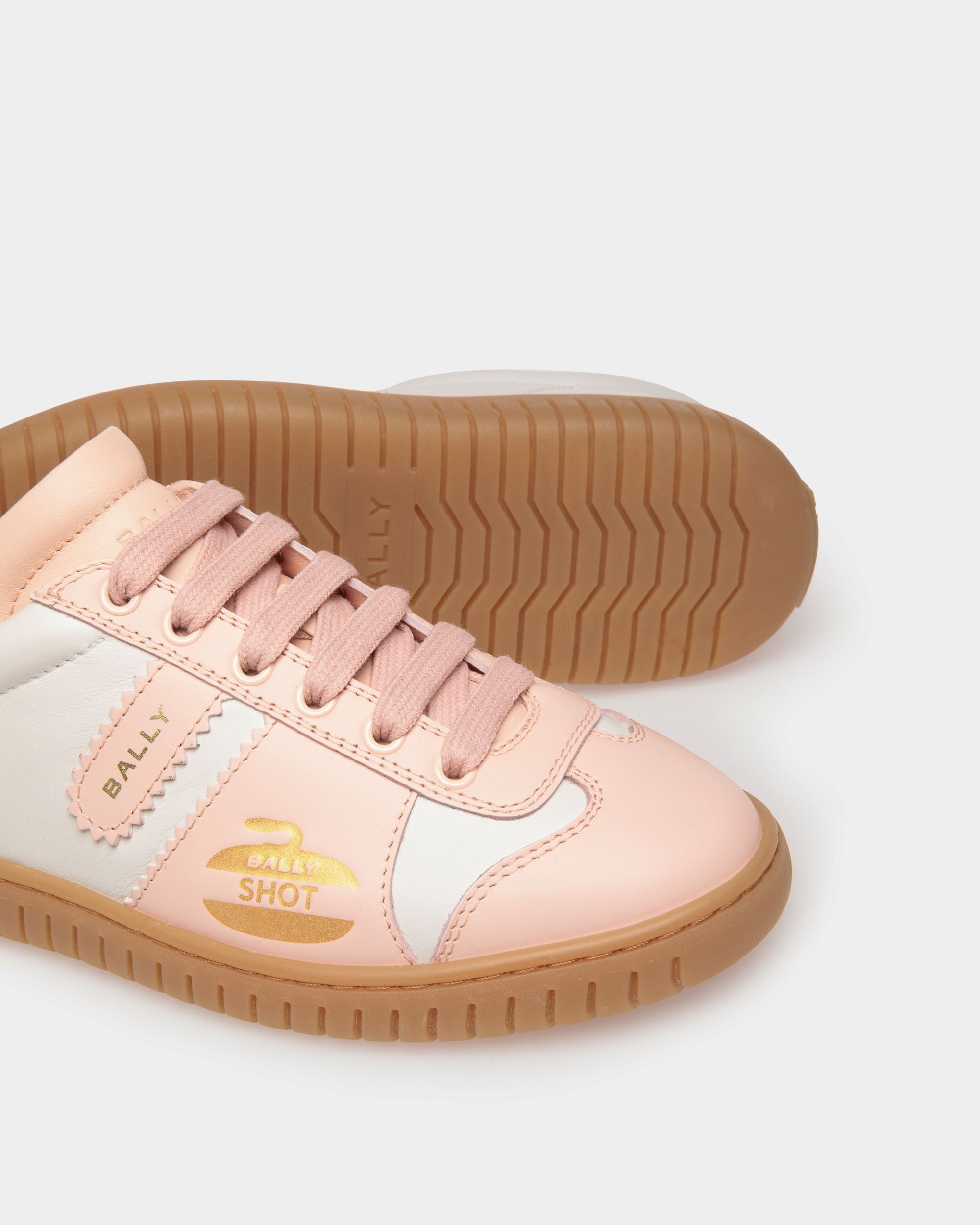 Player | Women's Sneaker in White and Baby Pink Leather | Bally | Still Life Below