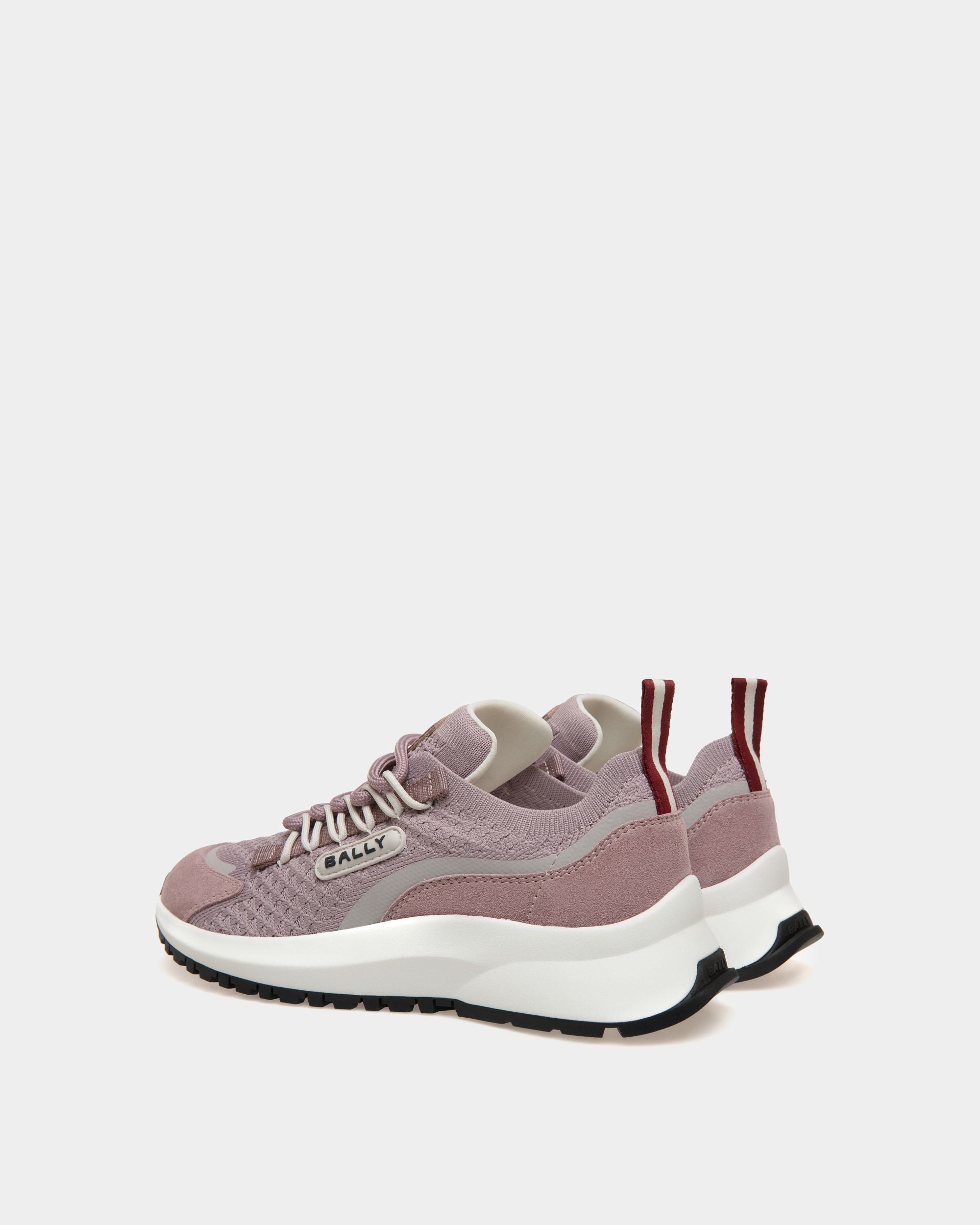 Outline | Women's Low-top Sneaker in Lilac Knit Fabric | Bally | Still Life 3/4 Back