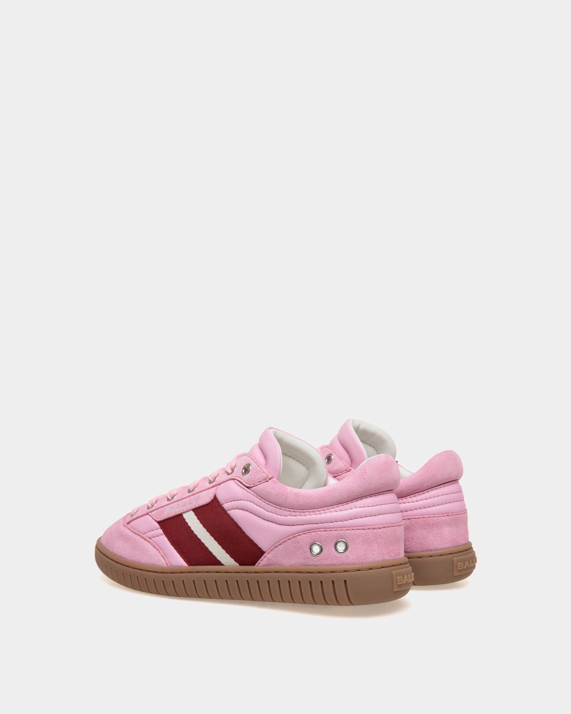 Player | Women's Sneaker in Pink Leather and Suede | Bally | Still Life 3/4 Back