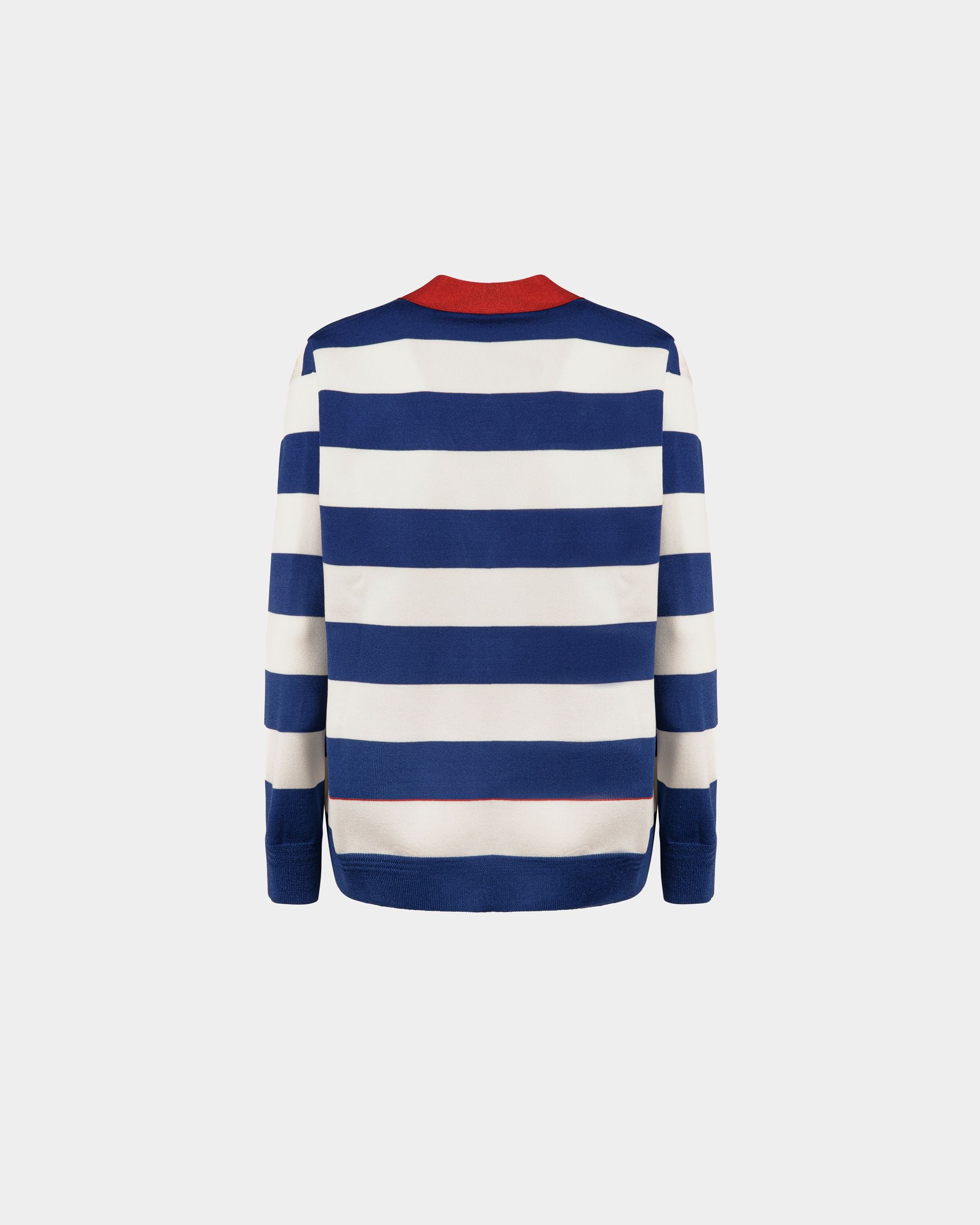 Women's White And Blue Striped Cardigan | Bally | Still Life Back