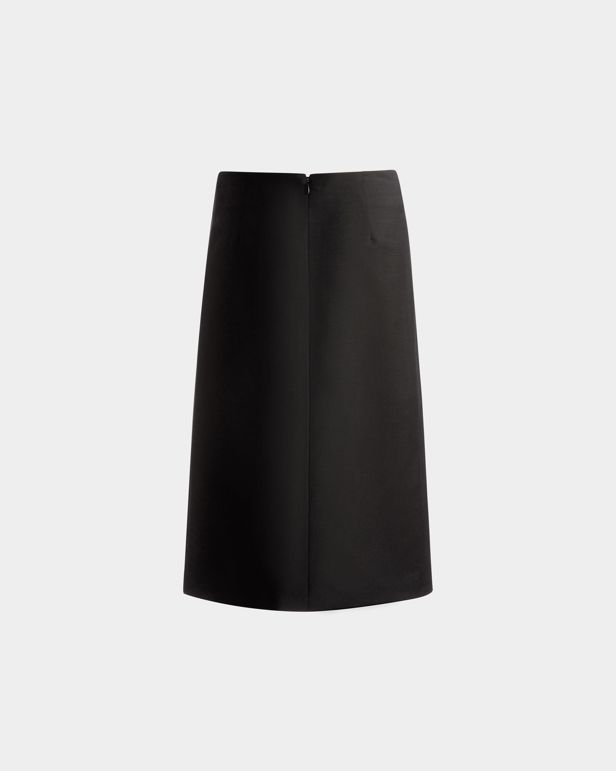 Knee Length Wrap Skirt | Women's Skirt | Black Mohair Wool Mix | Bally | Still Life Back