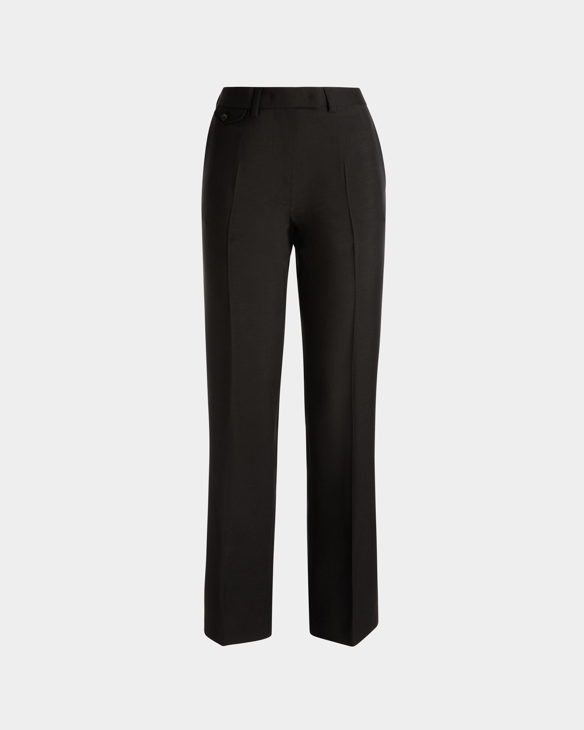 Tailored Straight Leg Pants | Women's Pants | Black Mohair Wool | Bally | Still Life Front