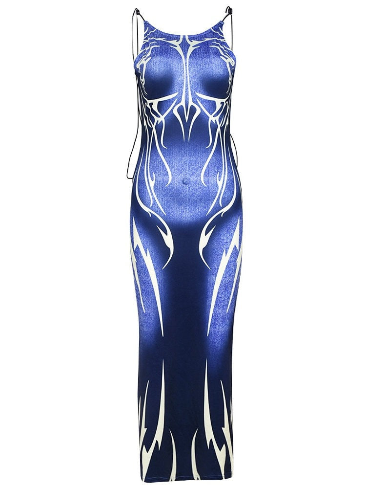 3D Body Printed Backless Maxi Dress Night Club Outfit