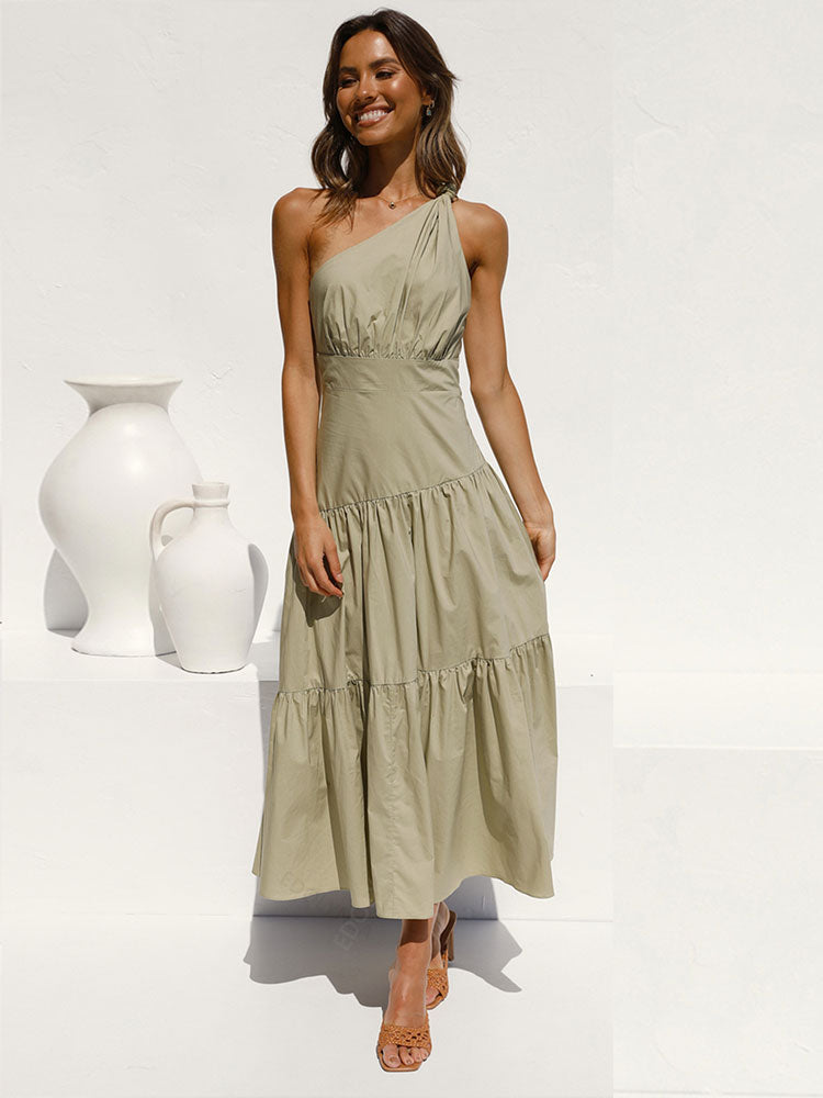 Asymmetrical One Shoulder Strapped Midi Dress