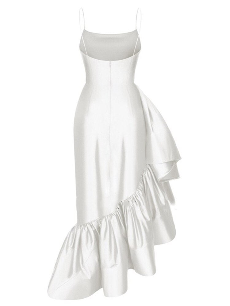 Asymmetrical Ruffles Sleeveless Midi Dress