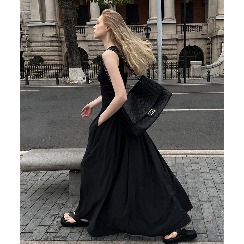 Black Sleeveless Ankle Length Dress