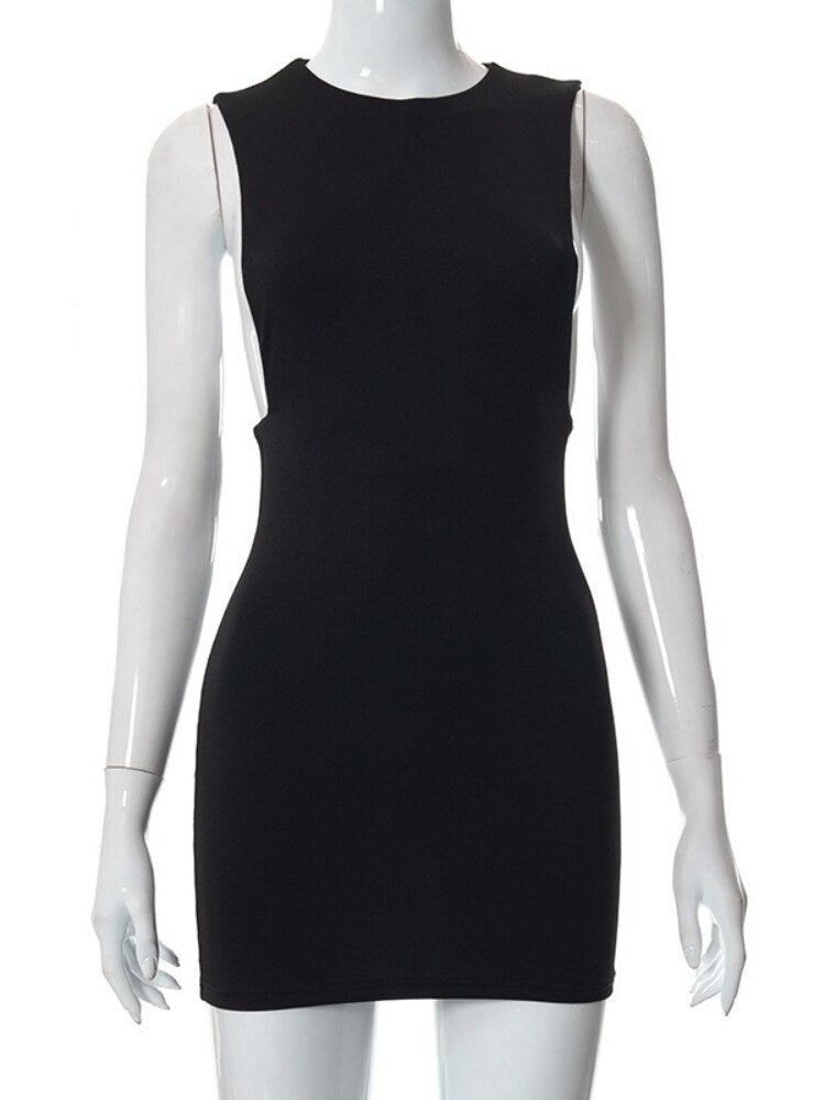 Black Sleeveless O- neck Mini Dress