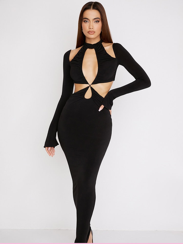 Long Sleeve Black Cutout Maxi Dress