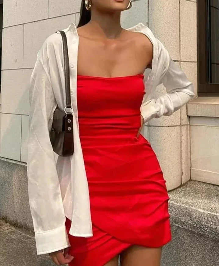 Women’s Off Shoulder Folds Sleeveless Mini Dress