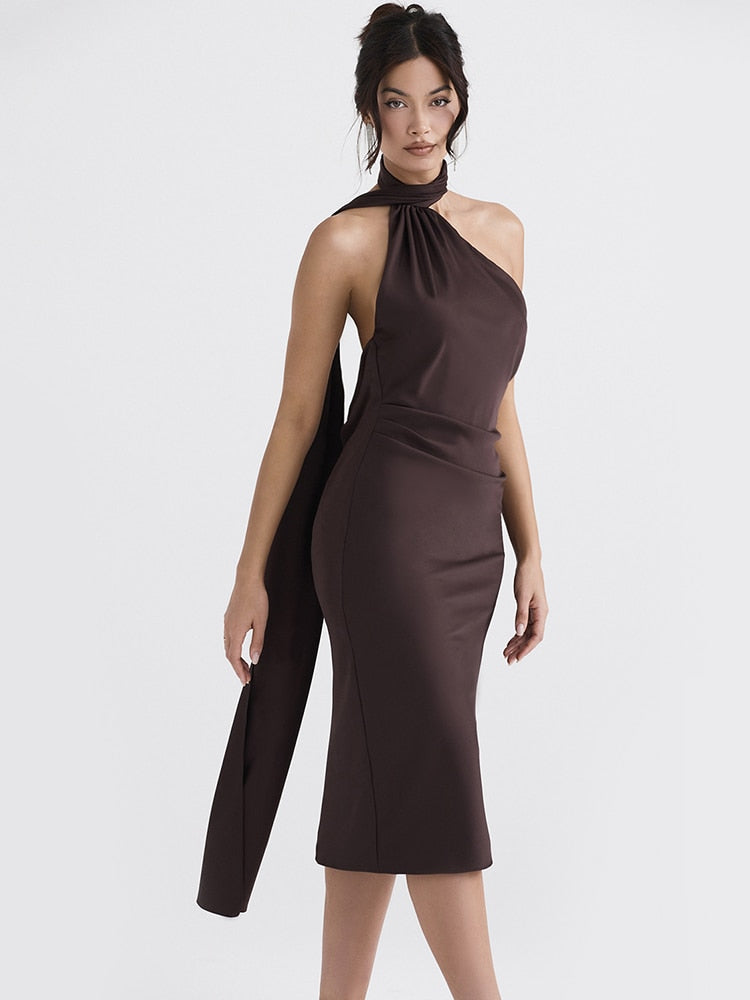 Satin Wrap Backless Midi Dress