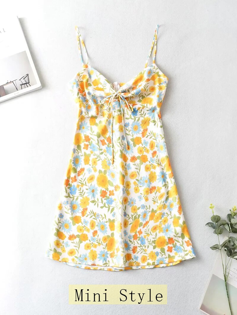 Floral Print Women Midi Dress Spaghetti Strap