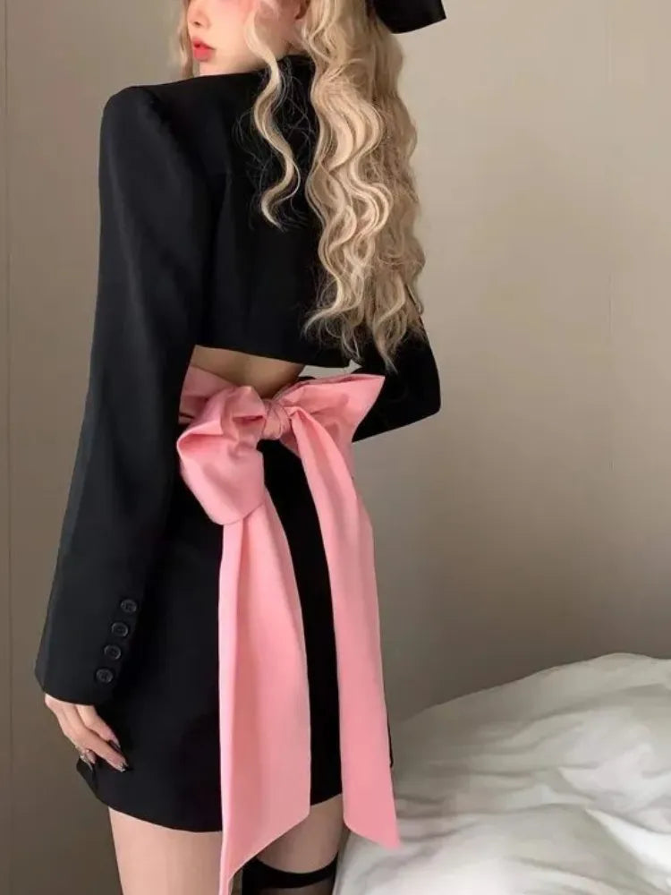 Backless Blazers Dress Women Long Sleeve Elegant Mini Dress